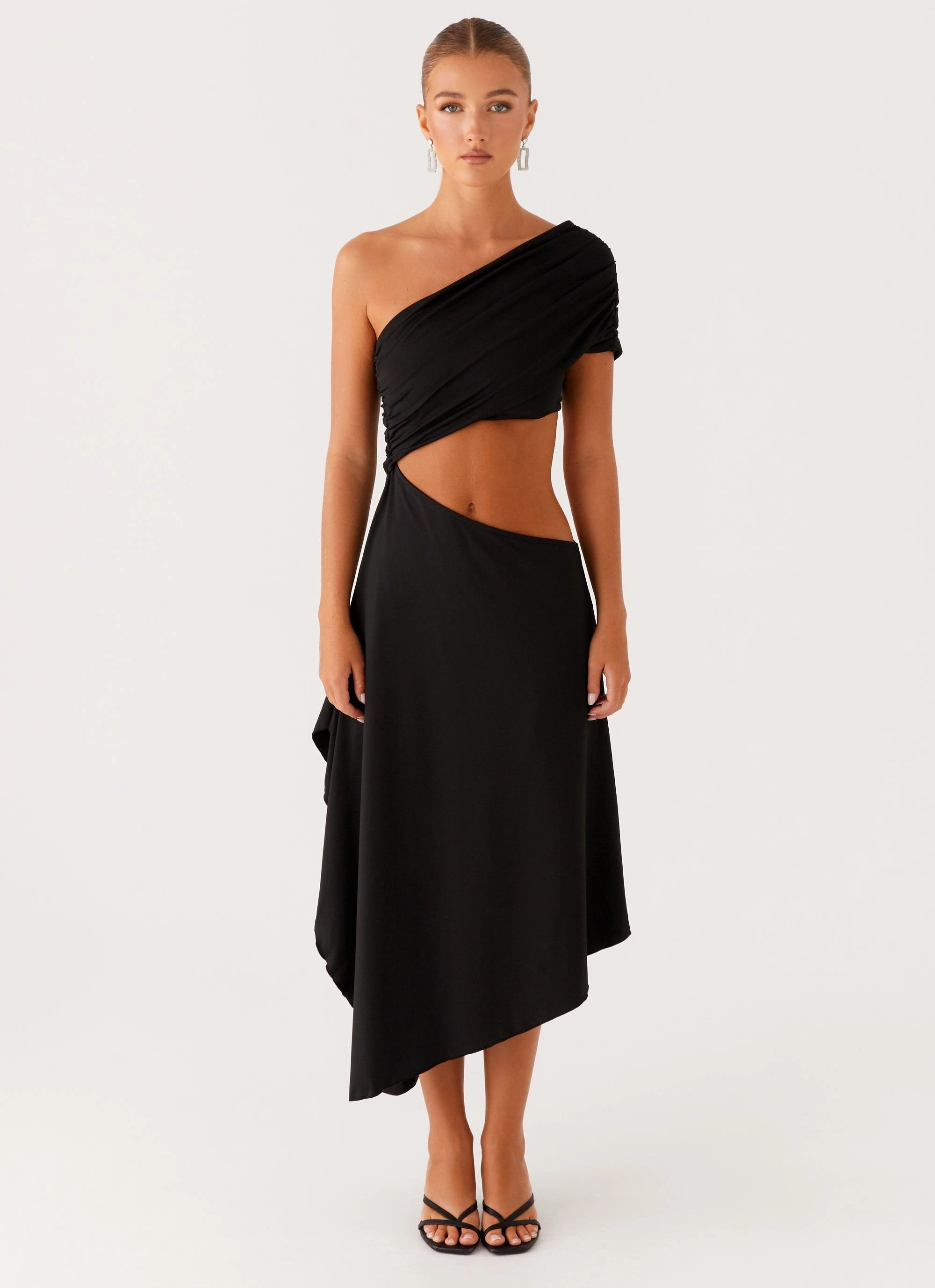 Angelina Asym Midi Dress - Black Must-have