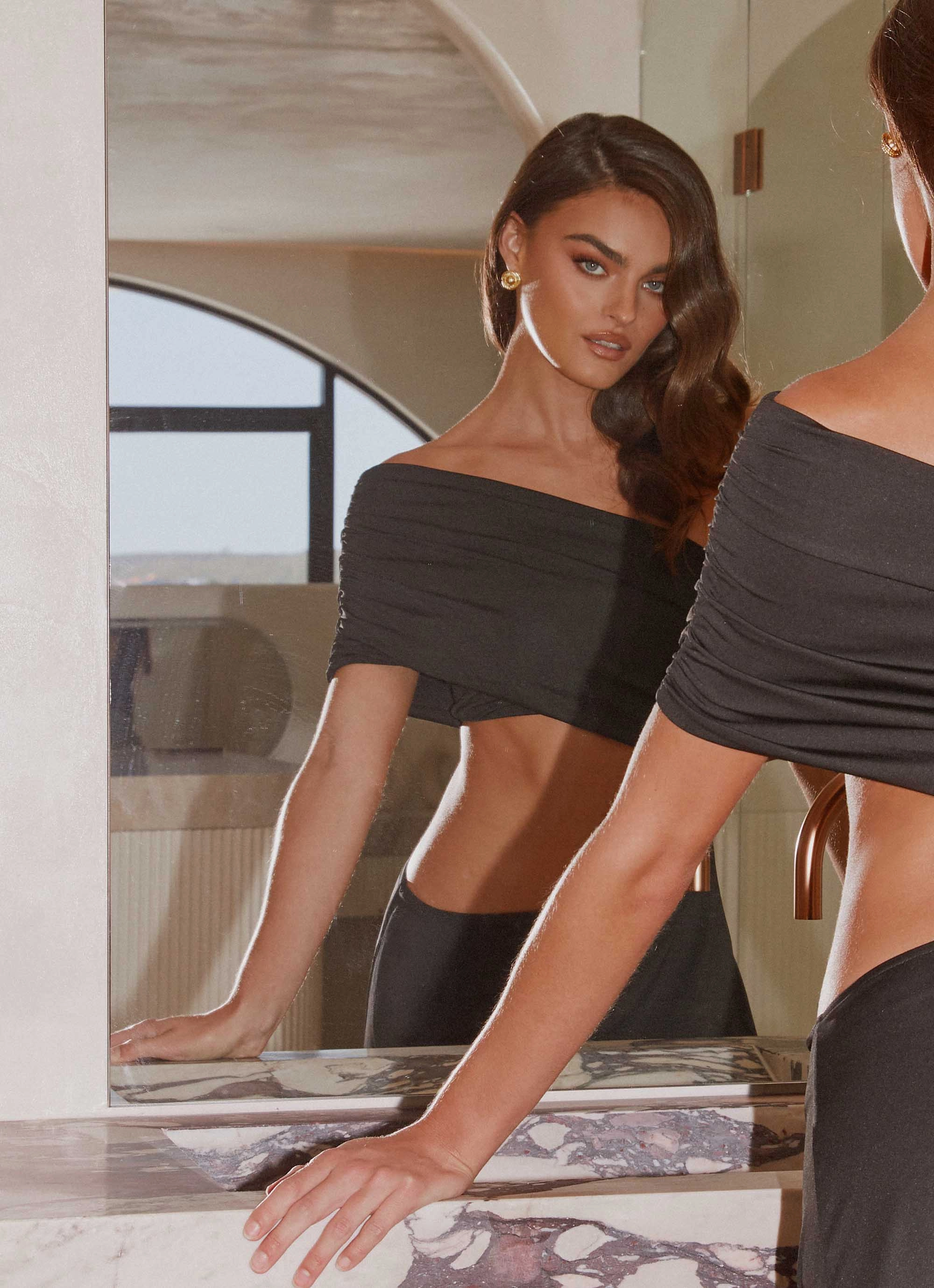 DoubleLayeredMaterial Angelina Asym Midi Dress - Black