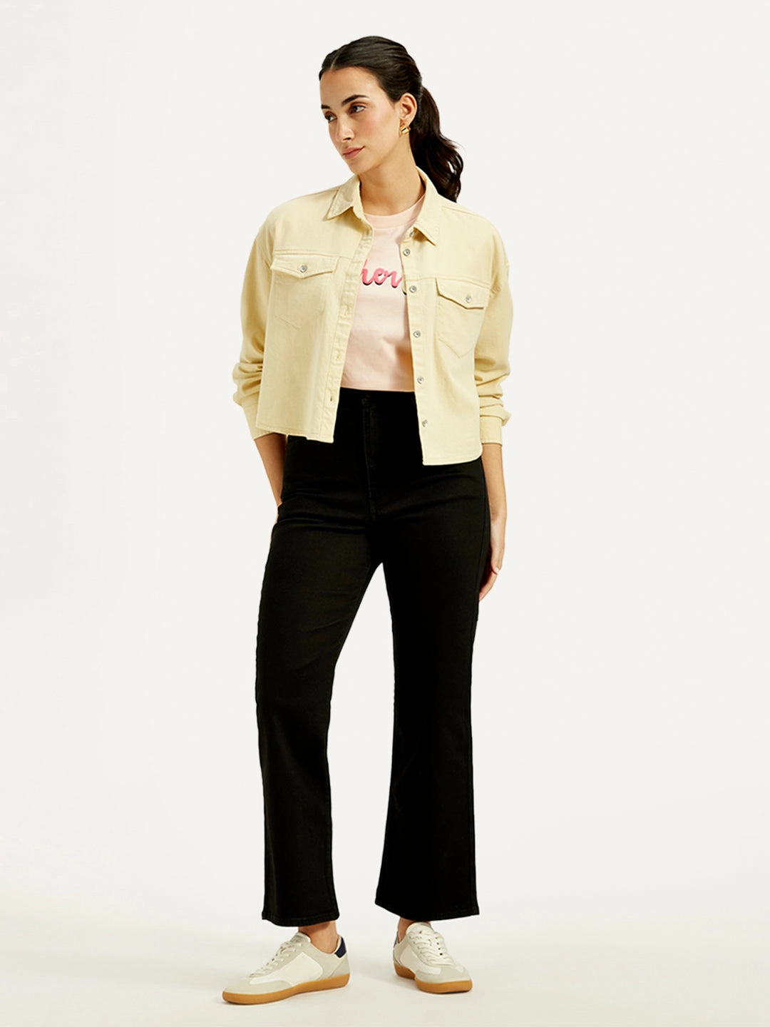 Functional Comfort Softened Texture Women's Black Ribcage Cropped Bootcut Fit High Rise Jeans