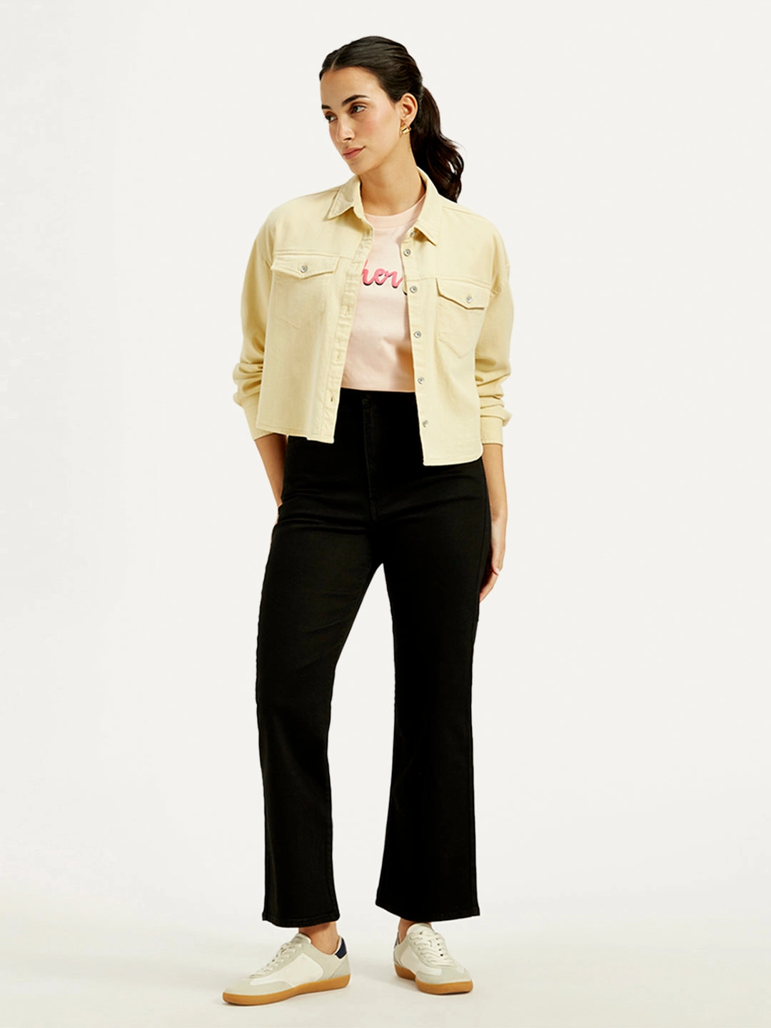 Multi Pocket Utility Perfect For Daily Women's Black Ribcage Cropped Bootcut Fit High Rise Jeans