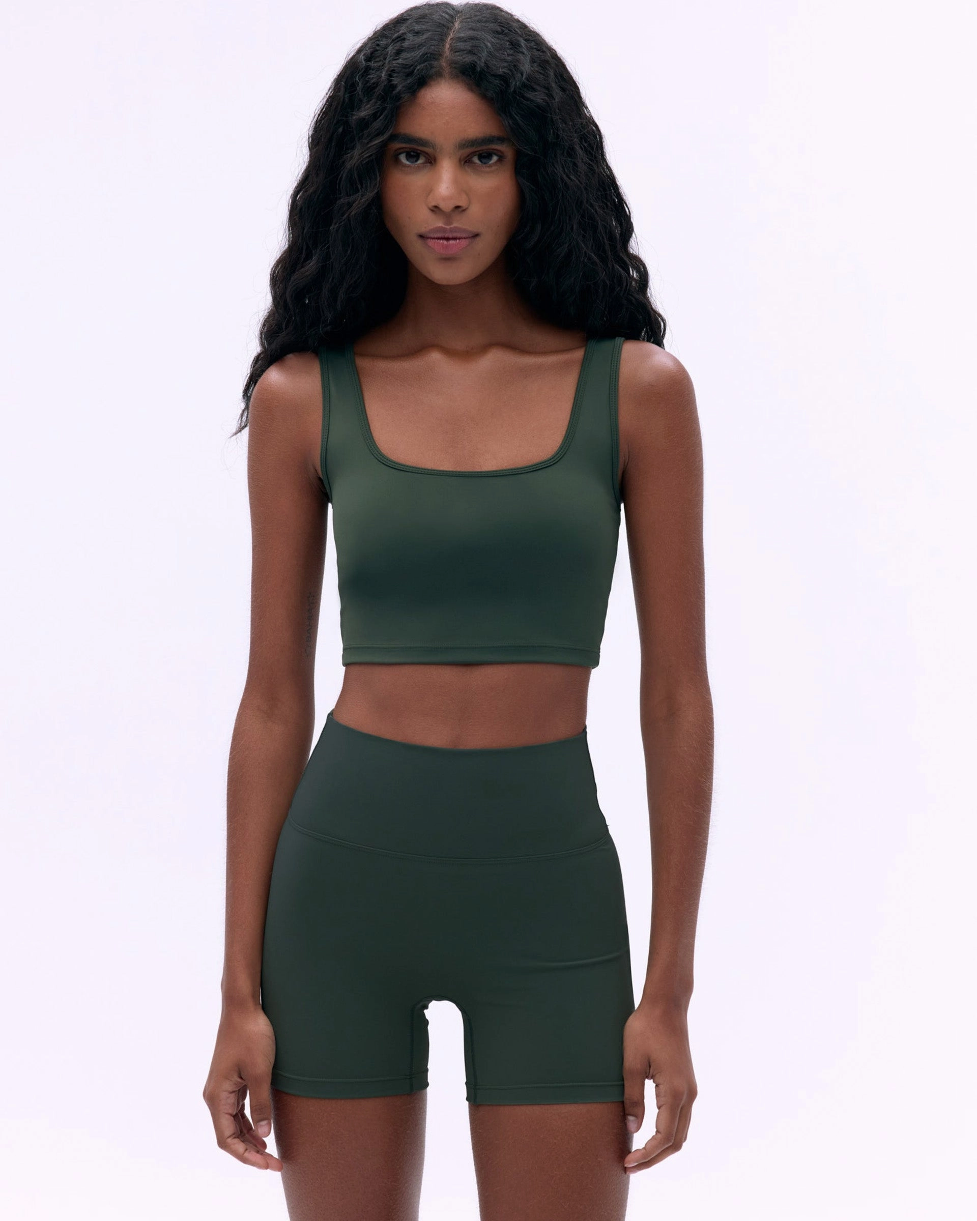 Ultimate Ultra Crop Shorts - Dark Olive Elastic waist Ombre effect