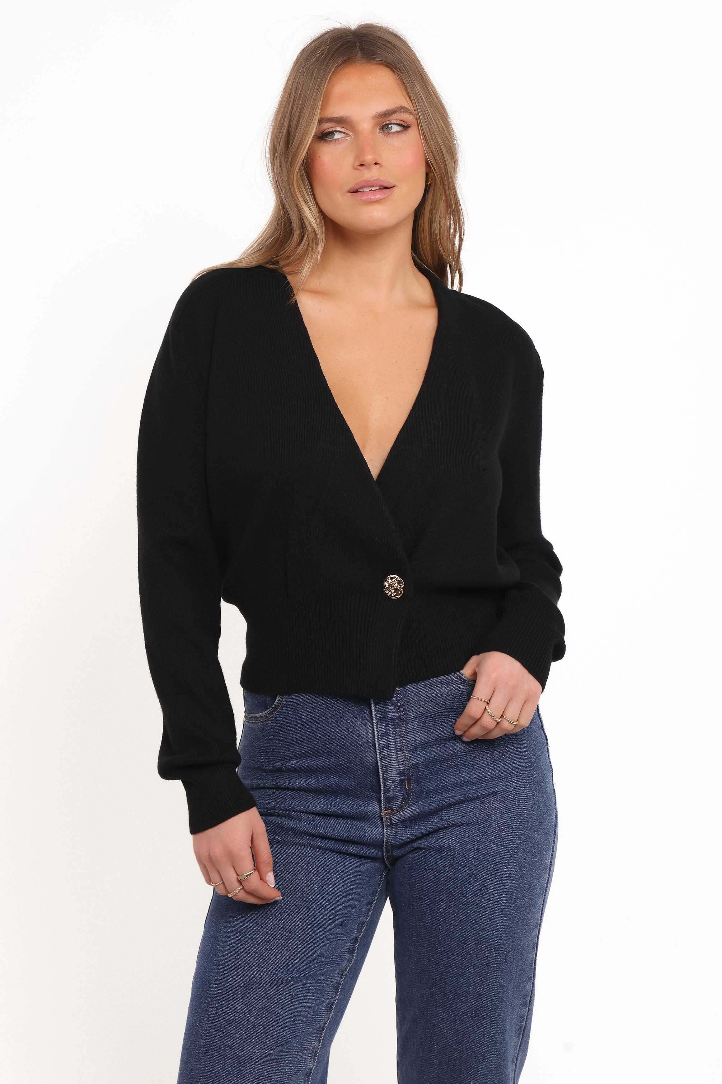 Caterina Button Cardigan - Black Layered Weight Distribution Guide Morning Wear