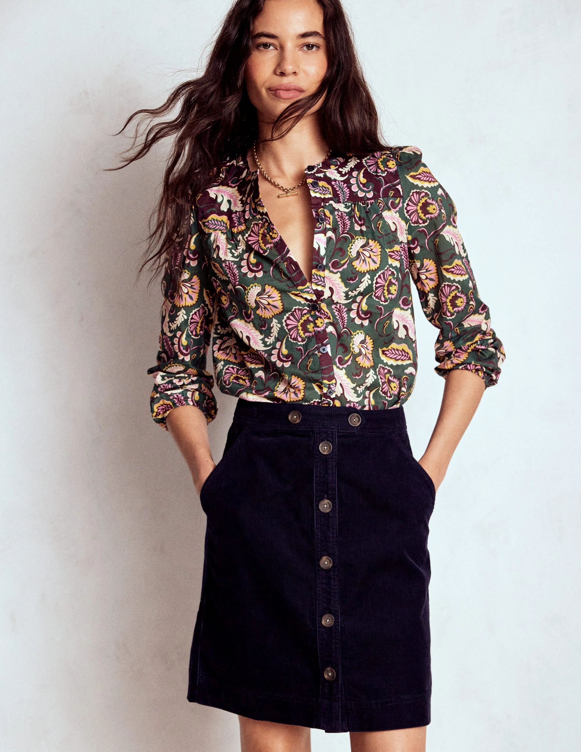 City Mood Cecelia Cord Skirt-Navy