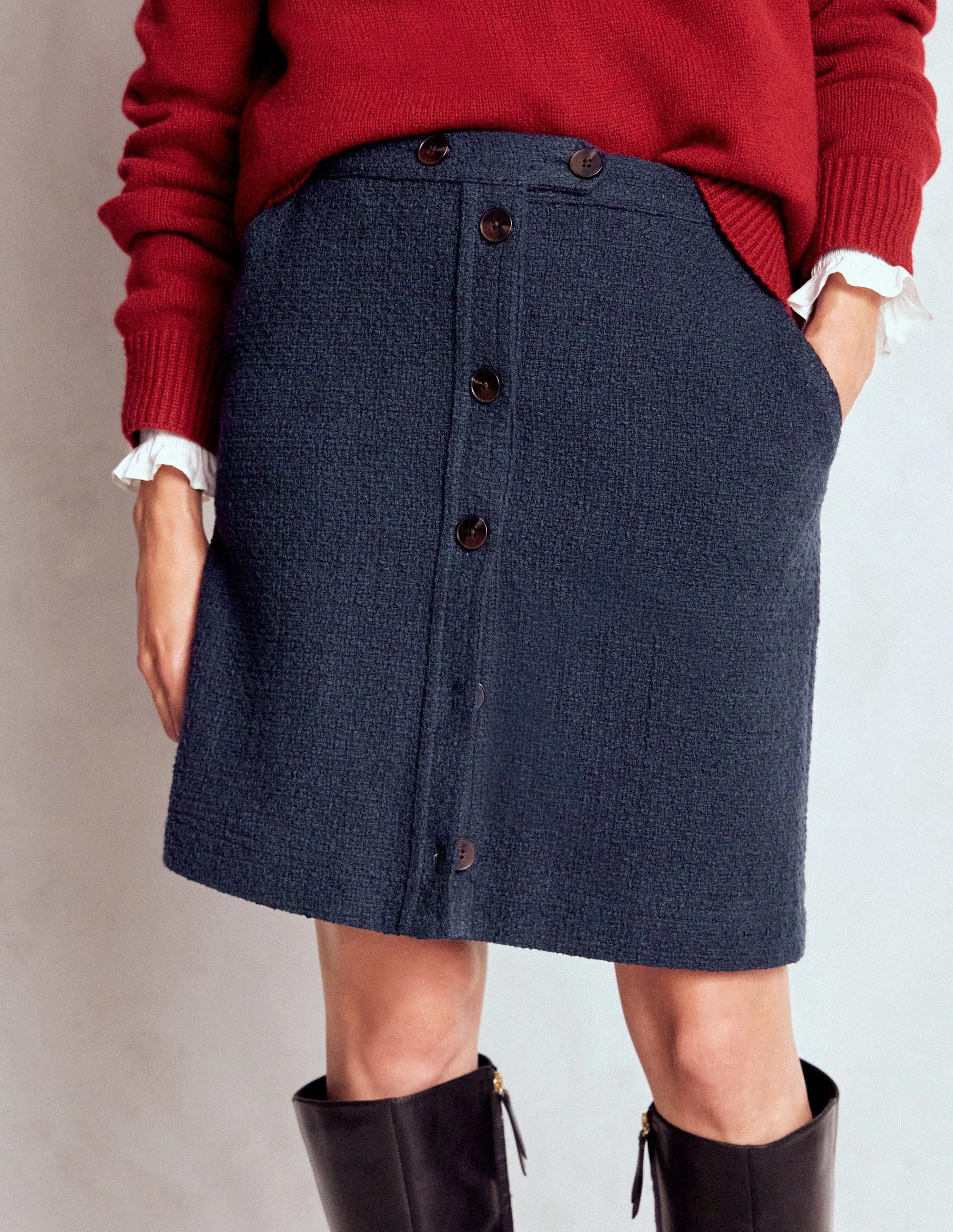 Glossy Texture Weekend Favorite Cecelia Textured Skirt-Navy