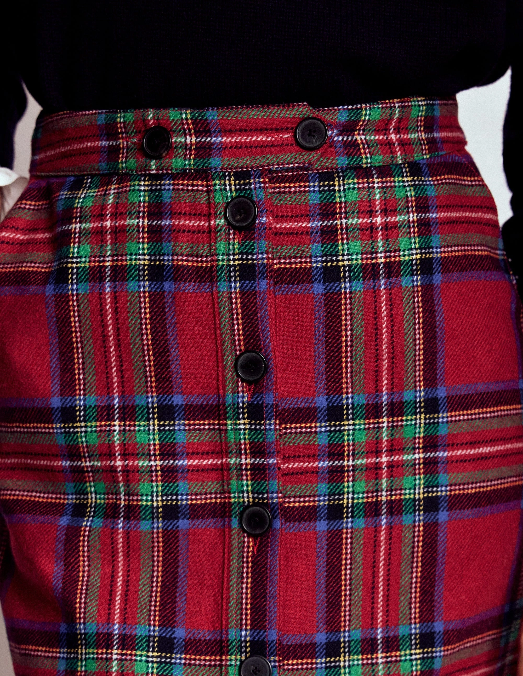 Cecelia Wool Skirt-Red, Blue and Green Check Handmade Item Comfy Look