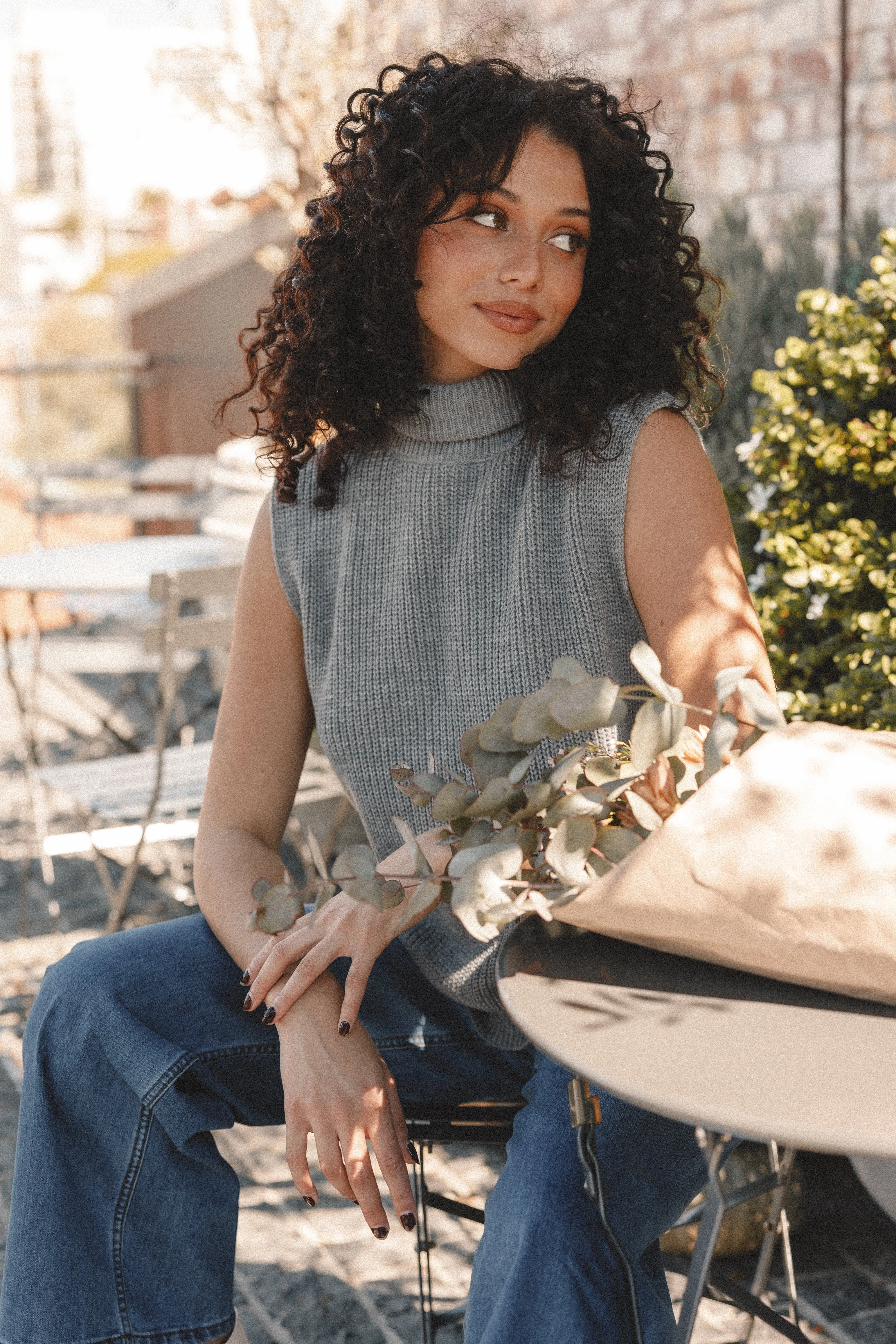 Celaena Turtleneck Sleeveless Sweater - Grey Flexible Layer Daily Warmth