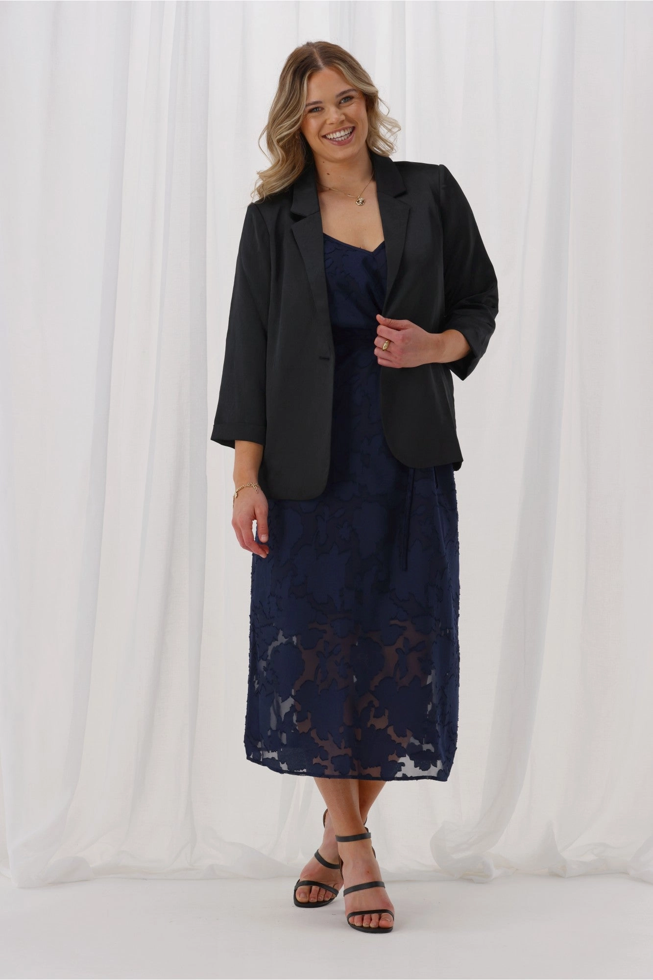 Celebration By Shine On Danny Blazer Satin Black Expandable Side Gussets Zipper Closure Mechanism