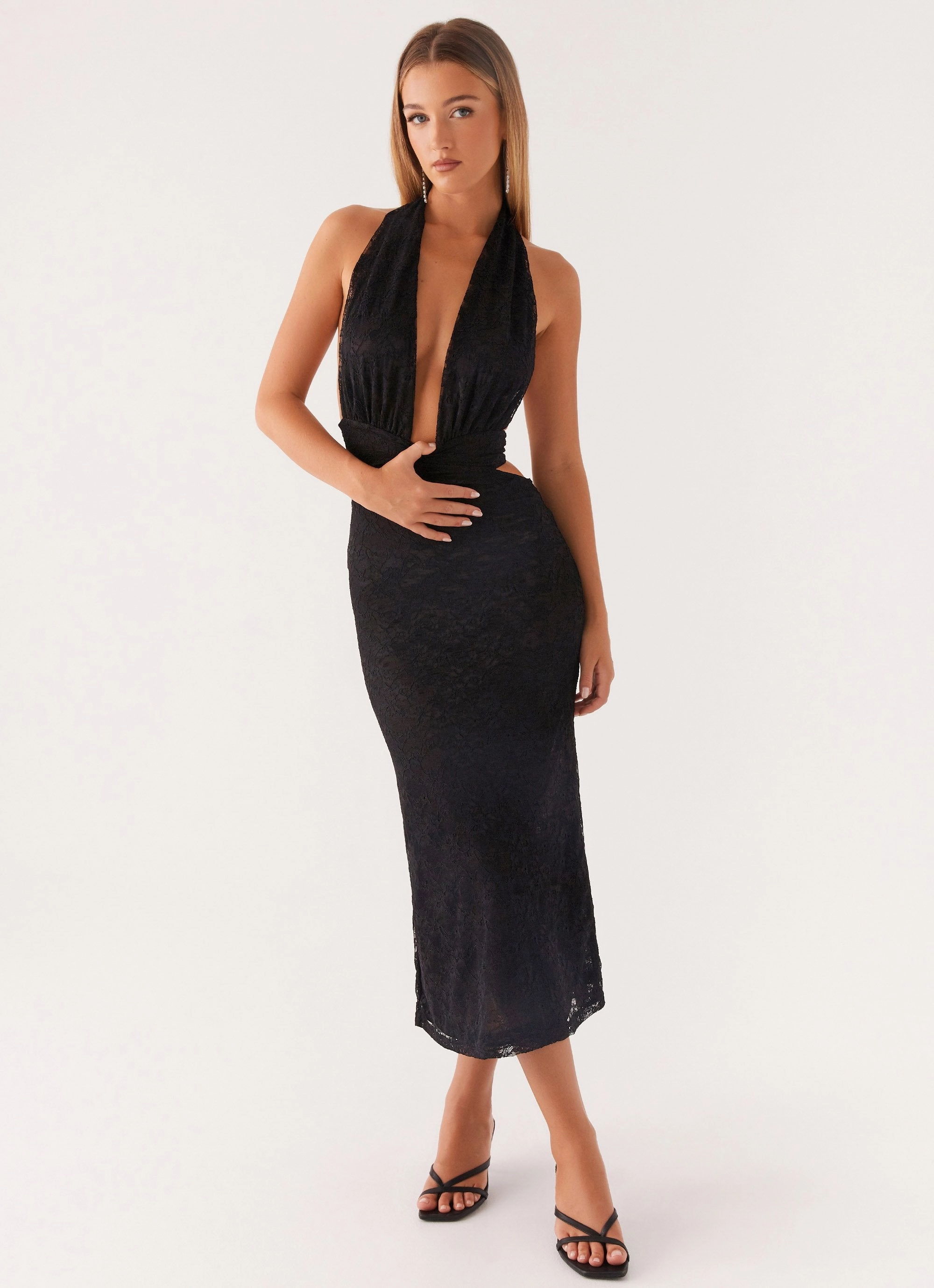 Subtle Motion Perfect Day-to-Night Charismatic Lace Midi Dress - Black