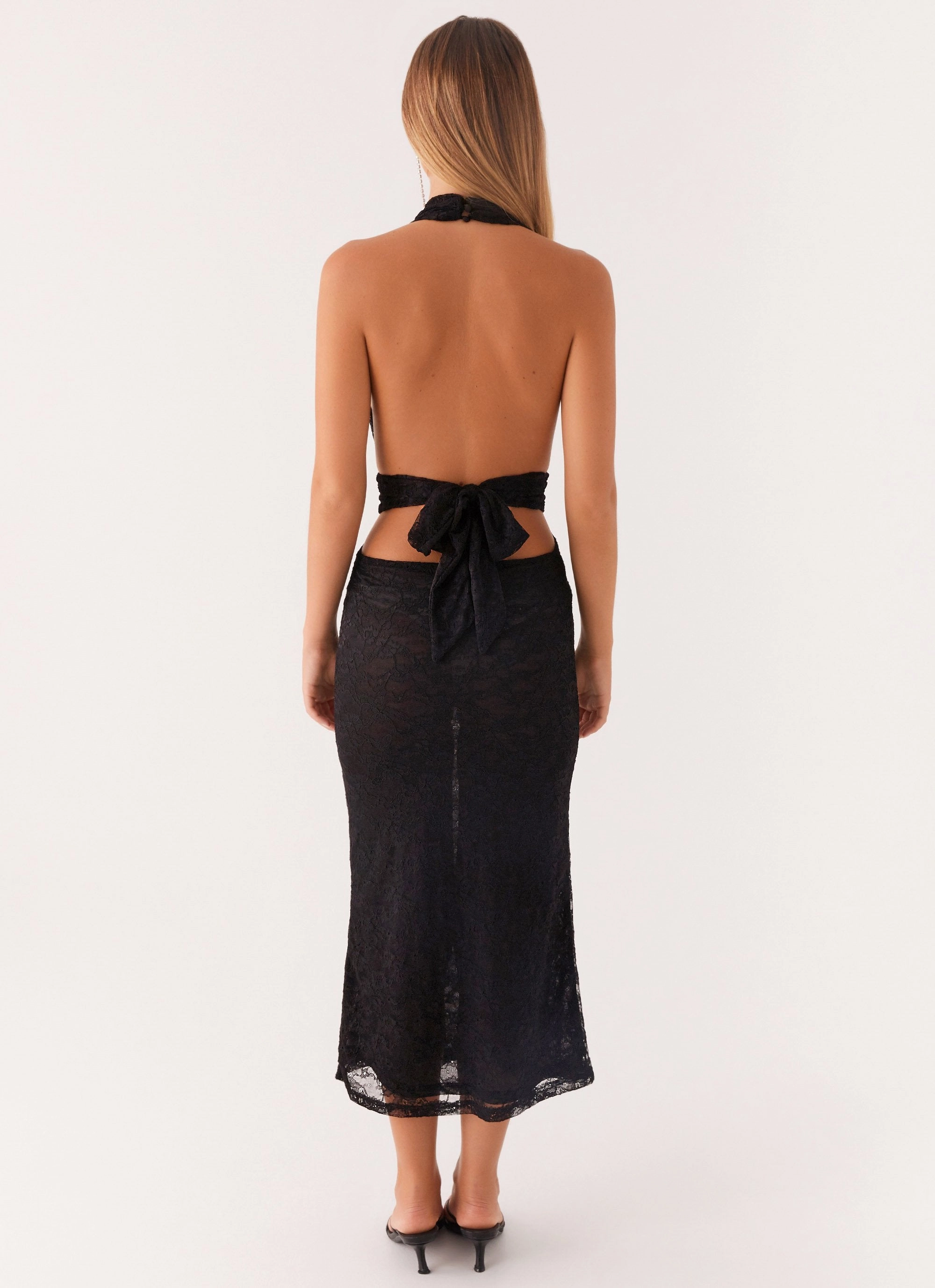 Charismatic Lace Midi Dress - Black Tailored Wear Gentle Texture