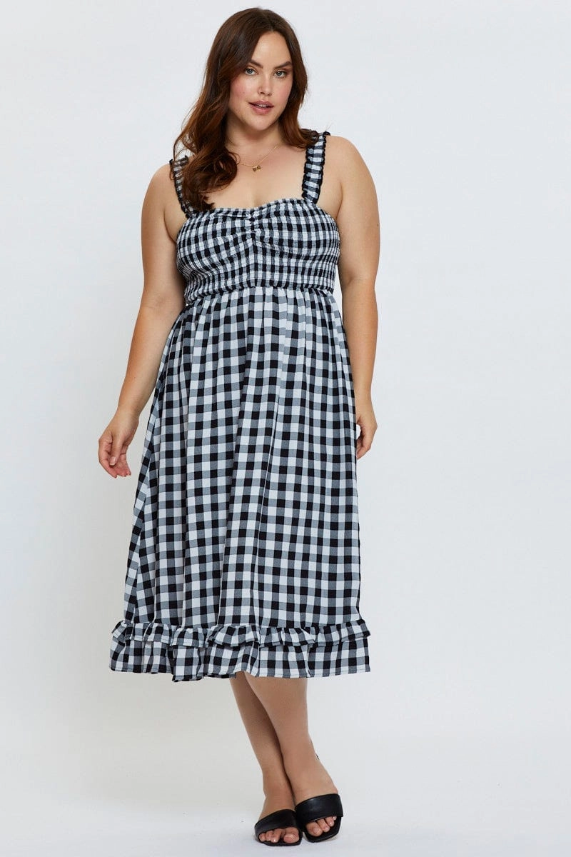 Effortless Mood hypoallergenic Check Midi Dress Square Neck Sleeveless