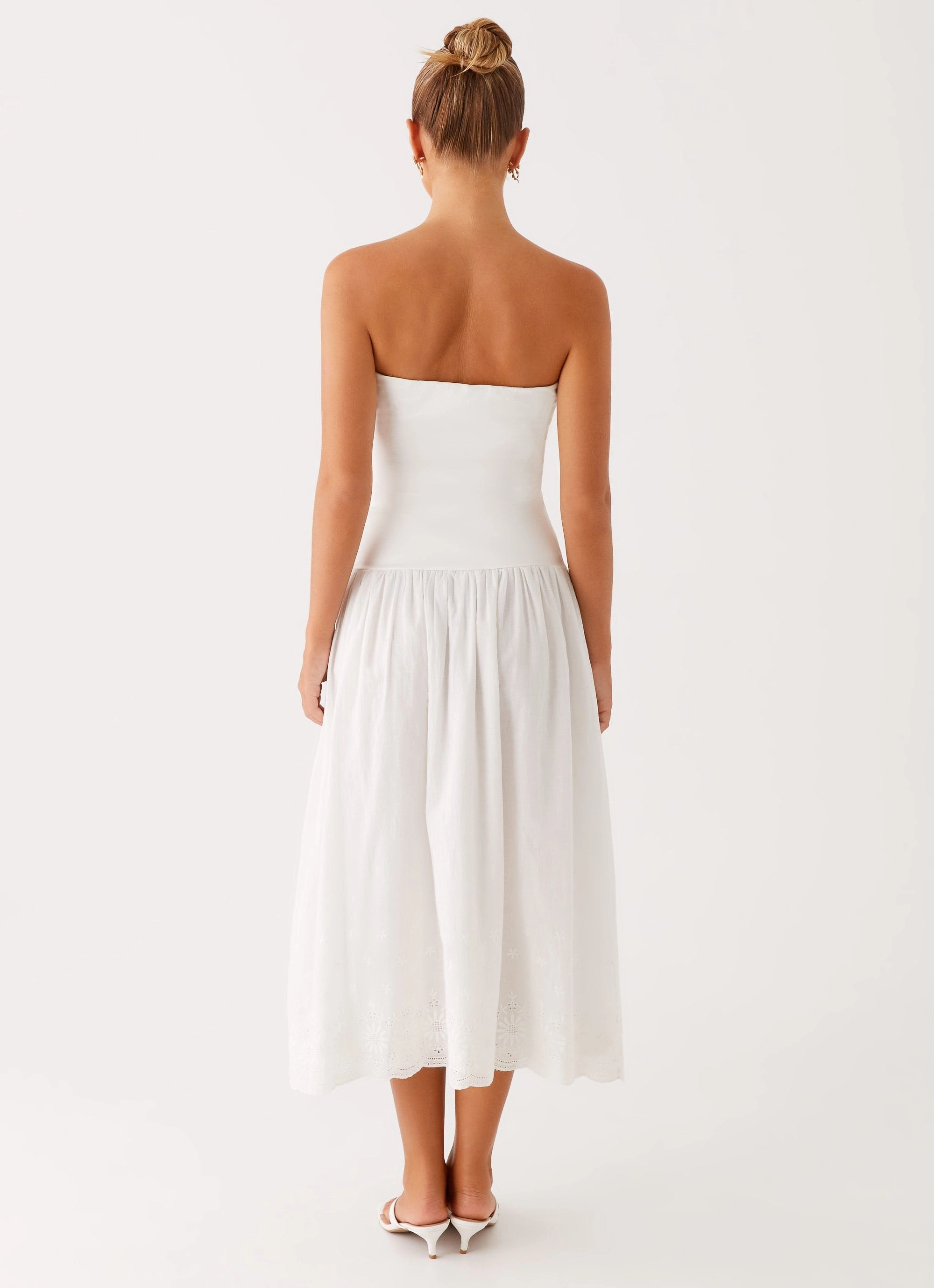 Earthy Hue Cherry Skies Midi Dress - White