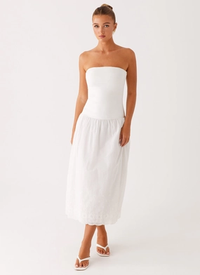 Relaxed and Effortless Life Soft Cherry Skies Midi Dress - White