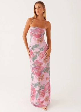 Peggy Maxi Dress - Pink Floral Light Touch Stylish Vibe