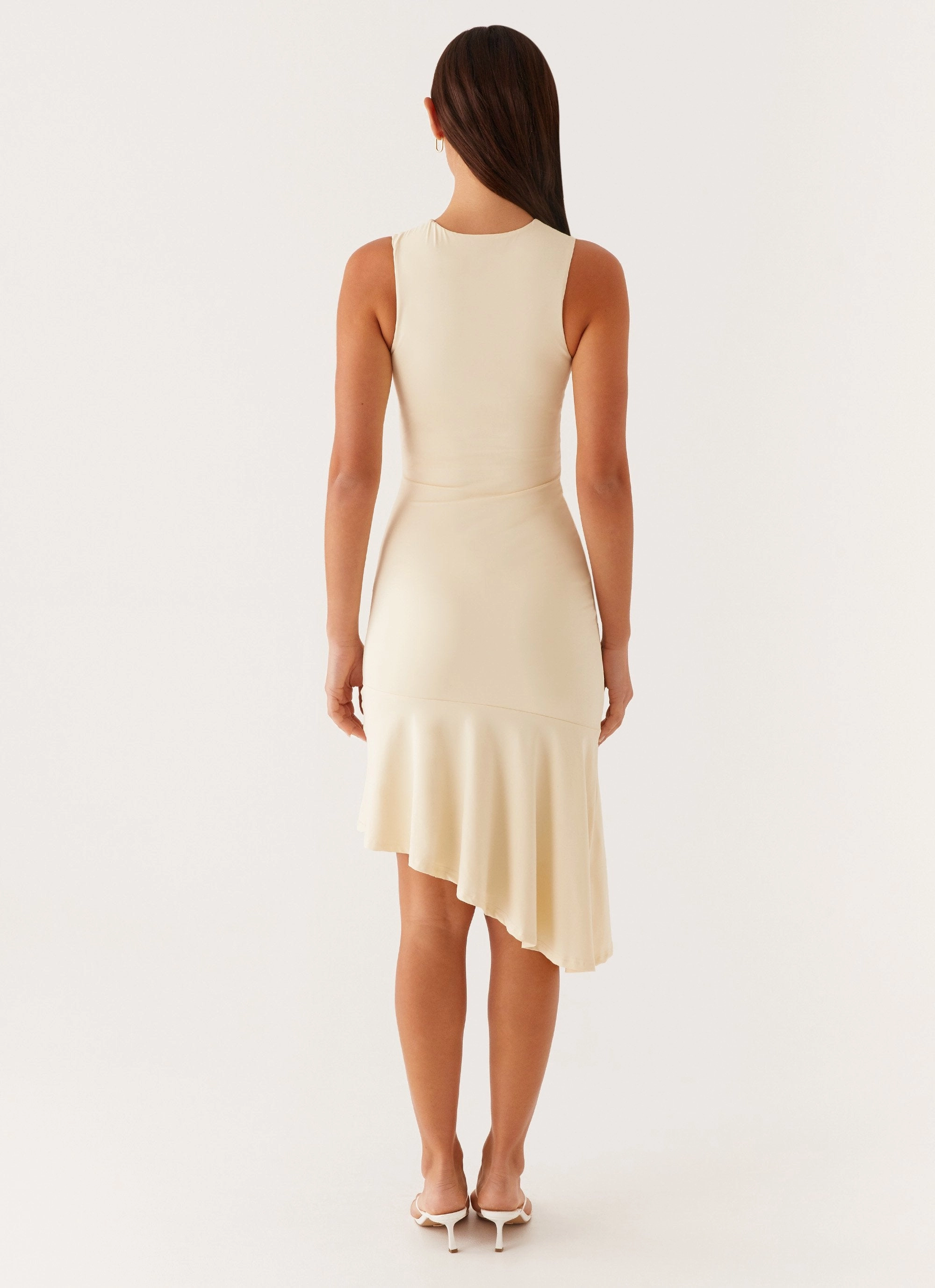 Niya Ruched Midi Dress - Pastel Yellow Flexible Layers Formal Aura