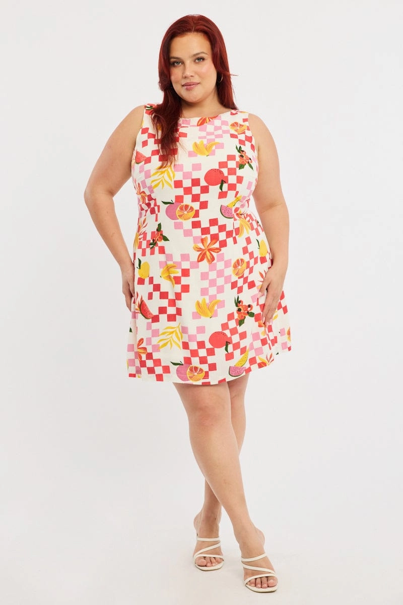 Orange Abstract Mini Dress Sleeveless Linen Blend Collar Accent Mood Booster