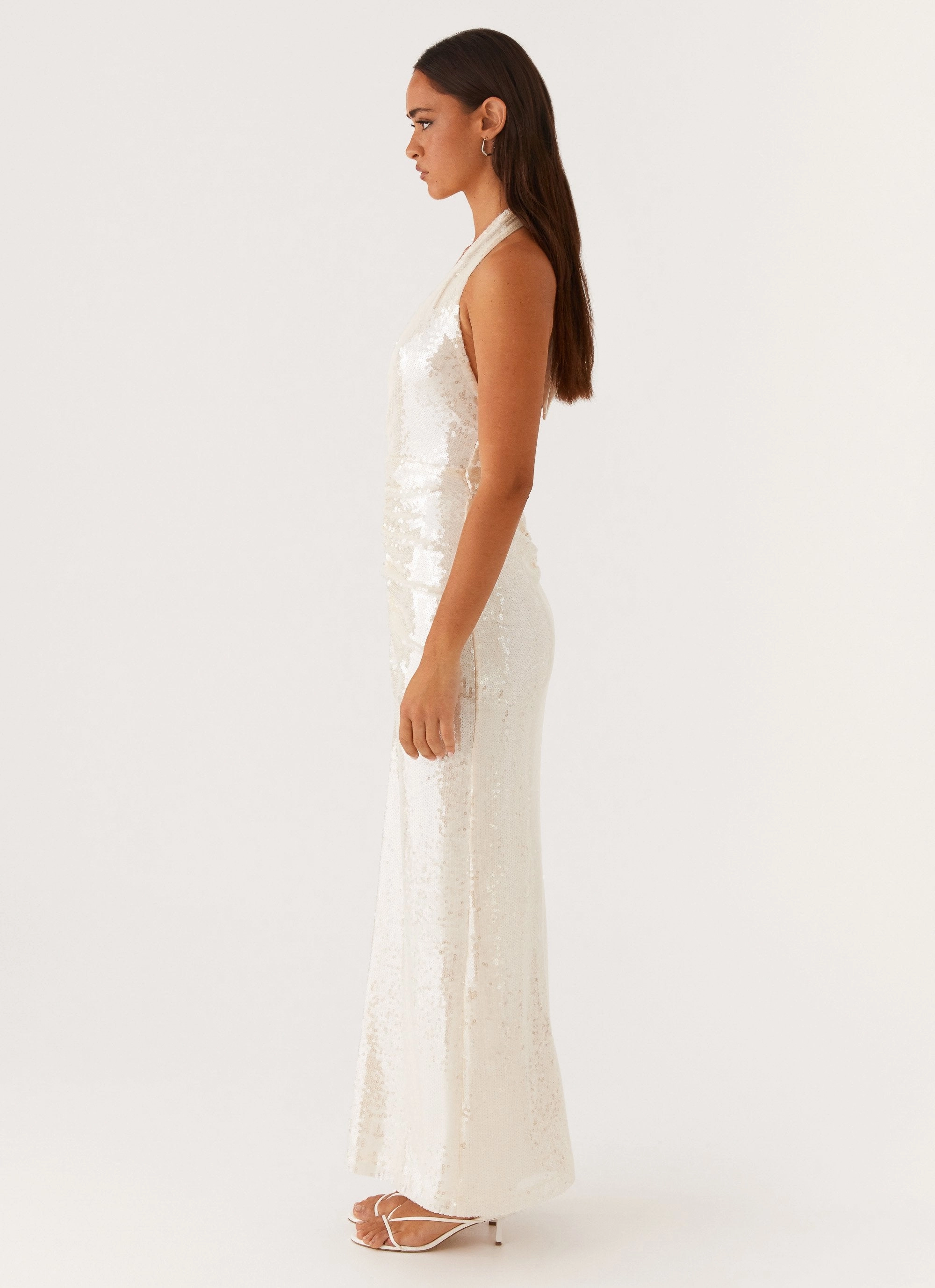 Whisked Away Halterneck Maxi Dress - White Work Vibes Texture Flow