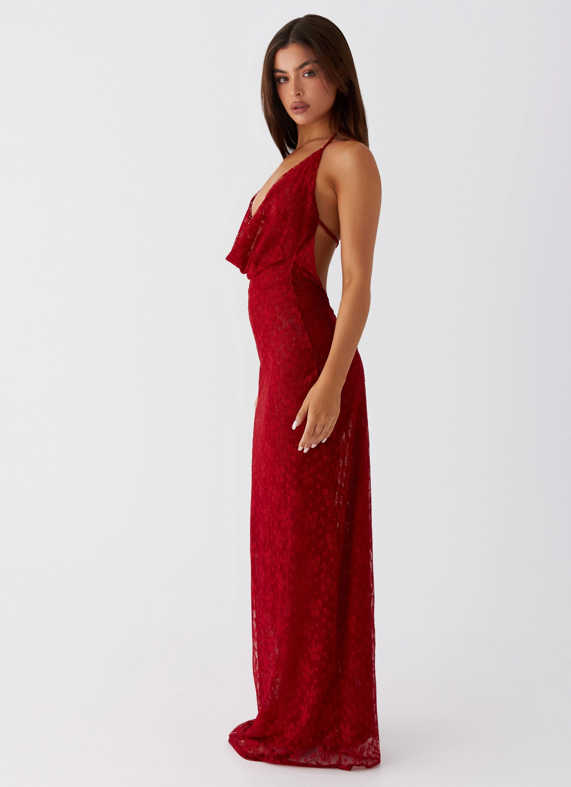 Champagne Coastline Maxi Dress - Dark Red Flattering Cut