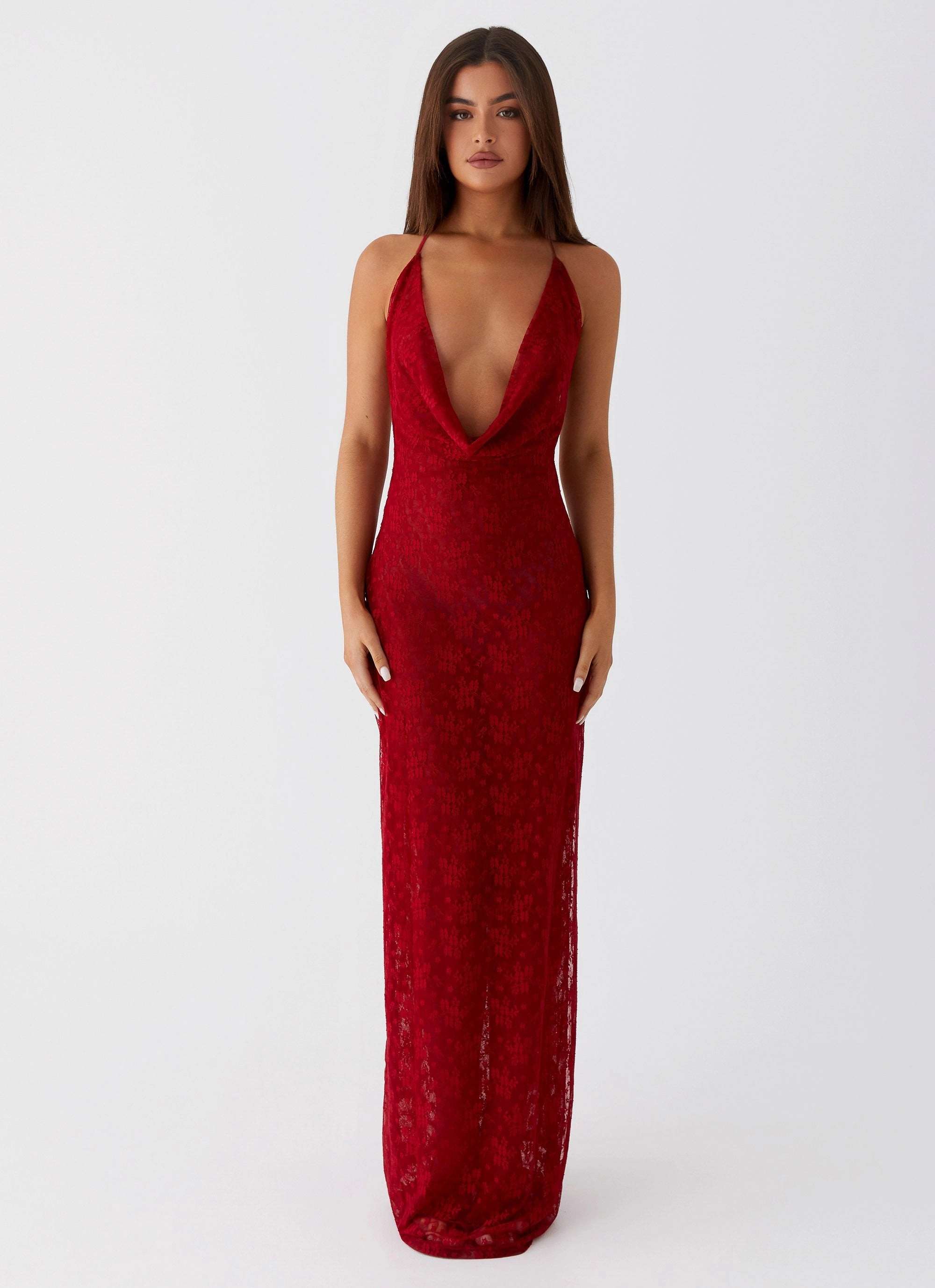 Champagne Coastline Maxi Dress - Dark Red Dreamy Presence