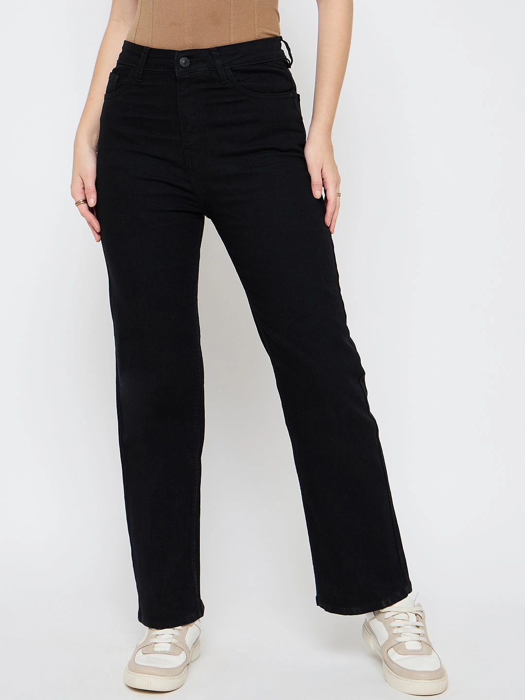 Madame Straight Fit Cotton Blend Jet Black Jeans Lightwear Option