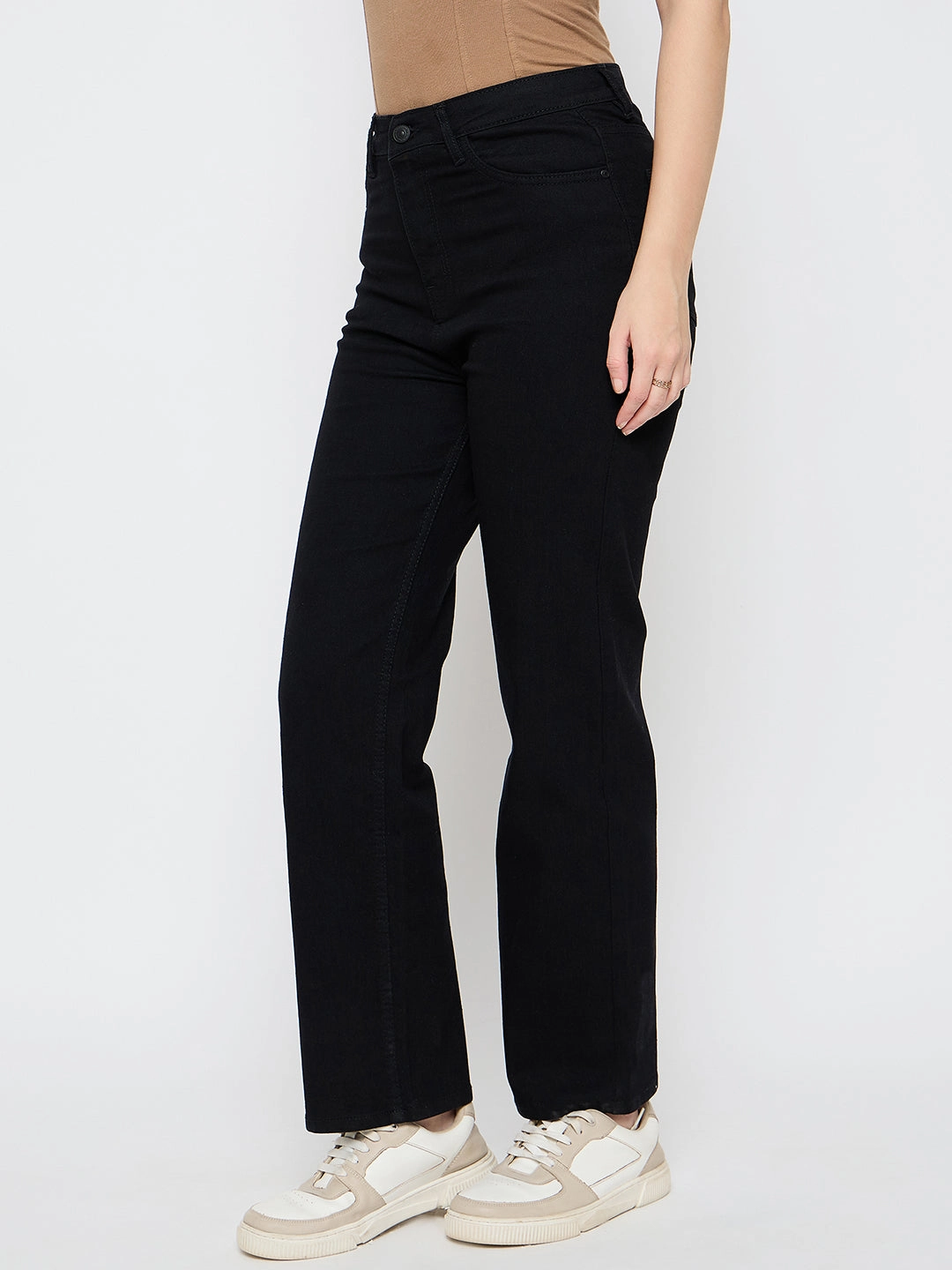 Madame Straight Fit Cotton Blend Jet Black Jeans High Rise