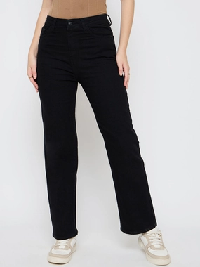 Madame Straight Fit Cotton Blend Jet Black Jeans Lightwear Option