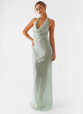 Mood Glow Pure Aesthetic Above the Clouds Cowl Maxi Dress - Green