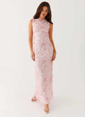 Classic Fit Playful-Detail Moorey High Neck Maxi Dress - Pink