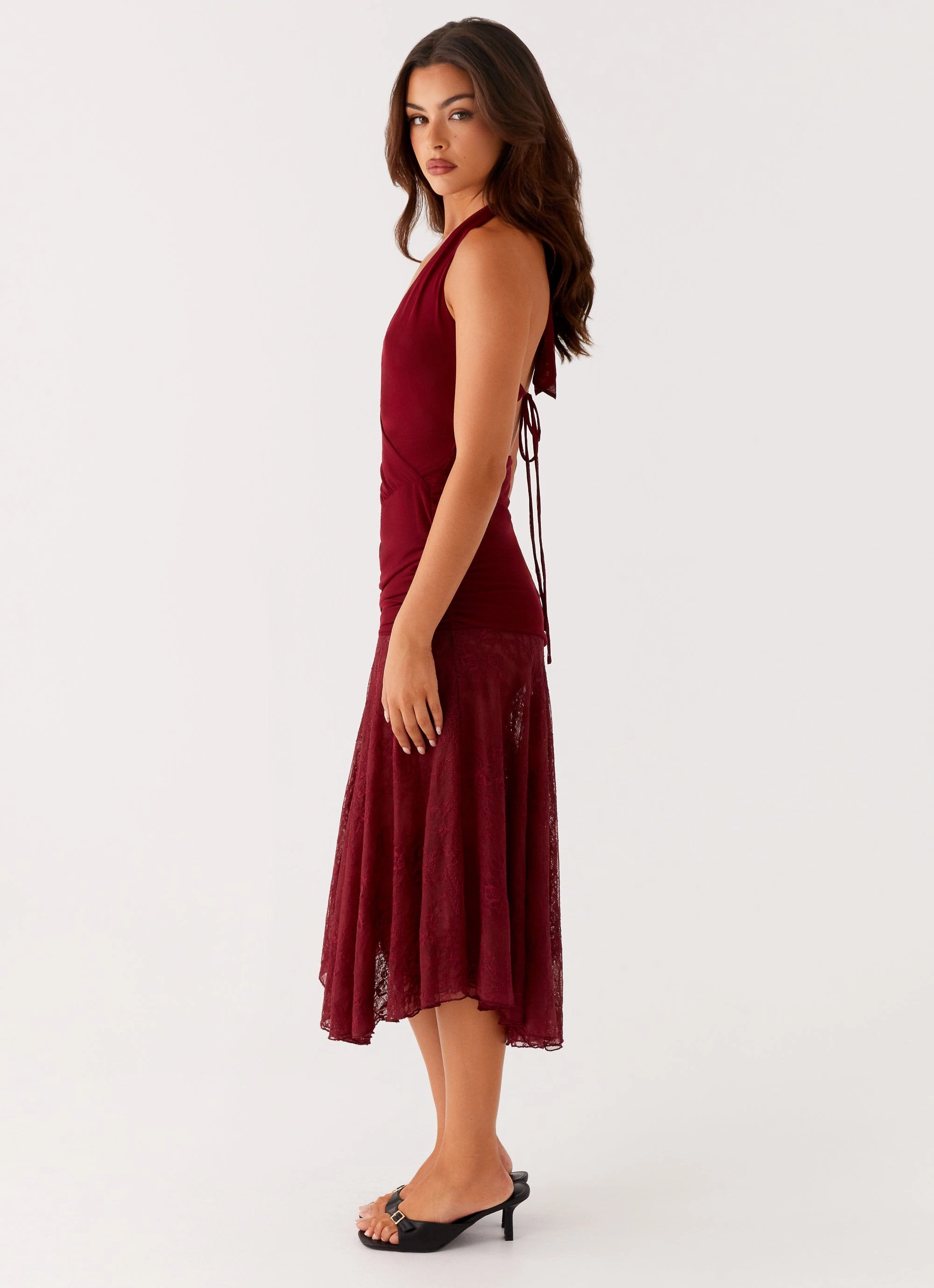 Easy Texture Burnout Midi Dress - Maroon