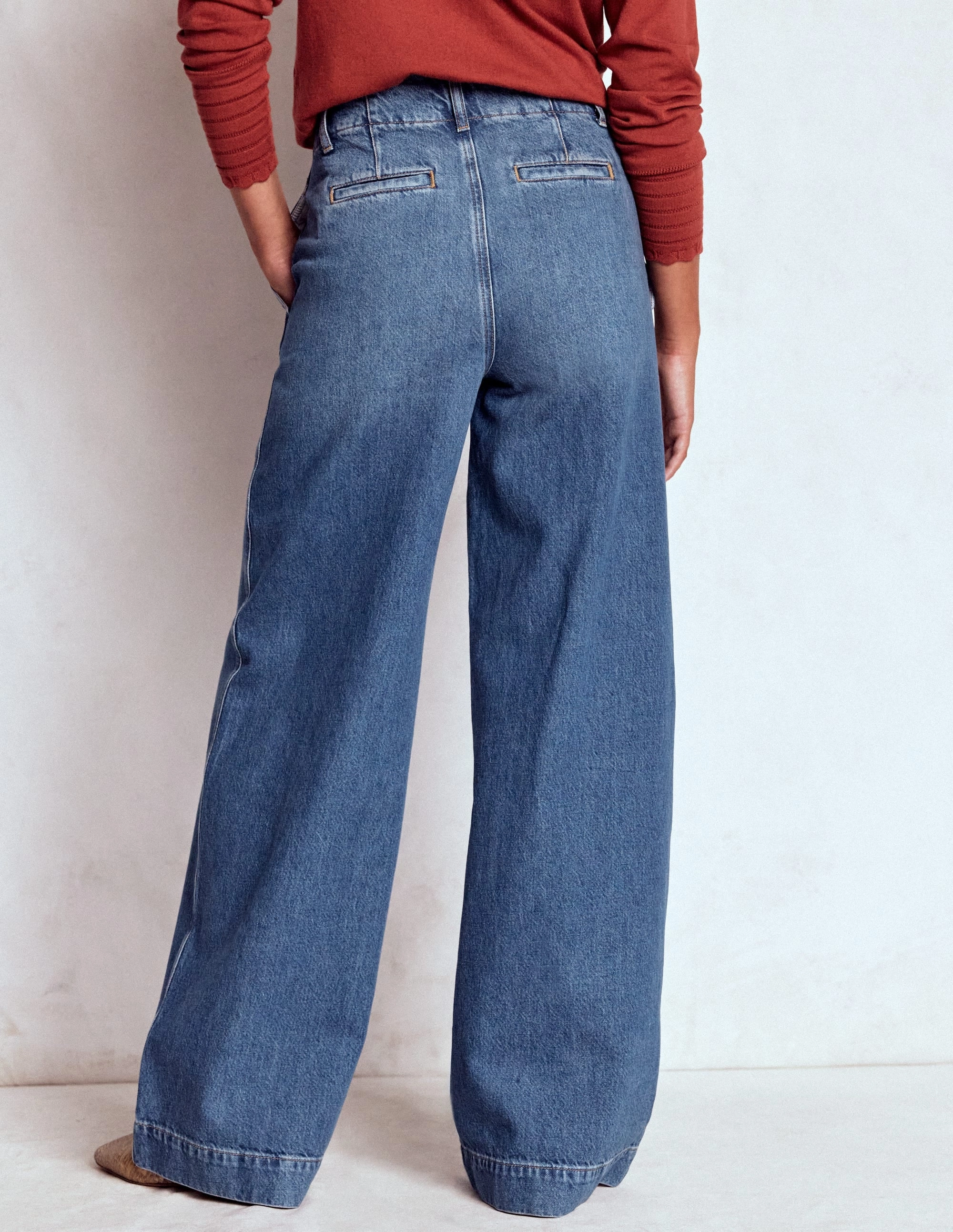 Easy Comfort Stitch Detail Wide Leg Jeans-Mid Vintage