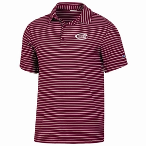 Easy Style Comfortable Design Champion Tailgate Yarn Dyed Stripe Polo- Maroon/ Artic Beige