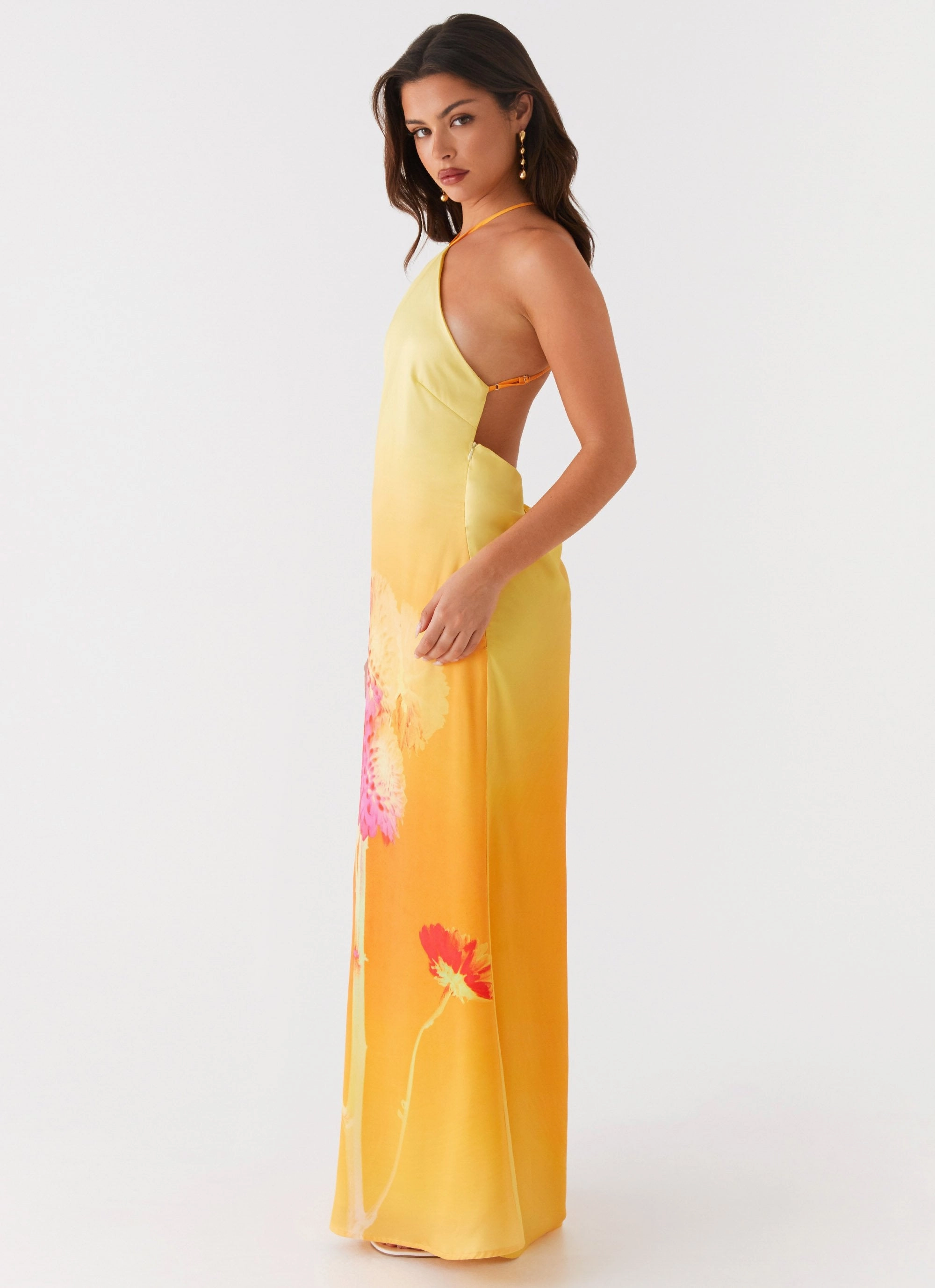 Chloe Maxi Dress - Orange Floral Smooth Vibes Subtle Drape