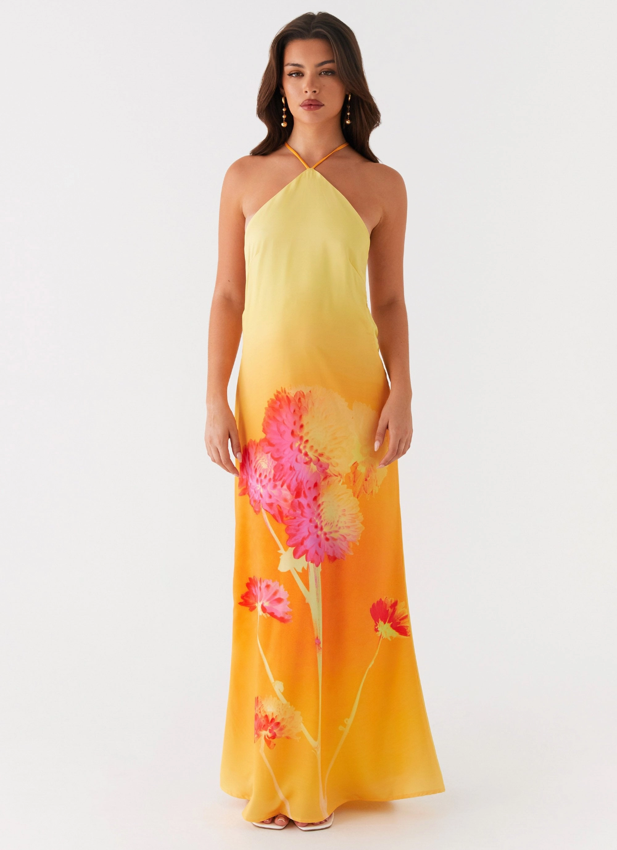Chloe Maxi Dress - Orange Floral City Style Minimalist Waistband