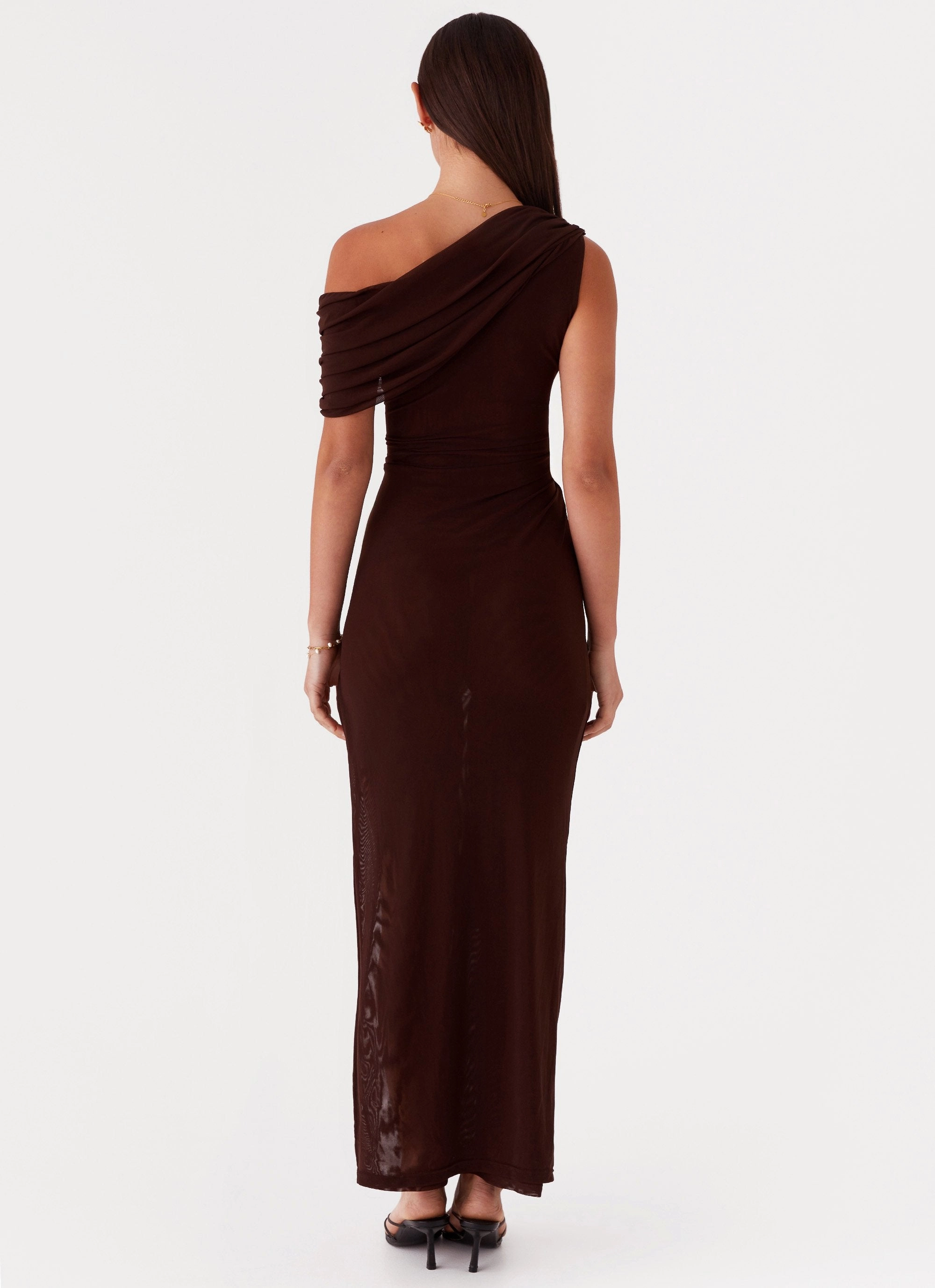 Ciara One Shoulder Draped Maxi Dress - Chocolate Effortless Vibe