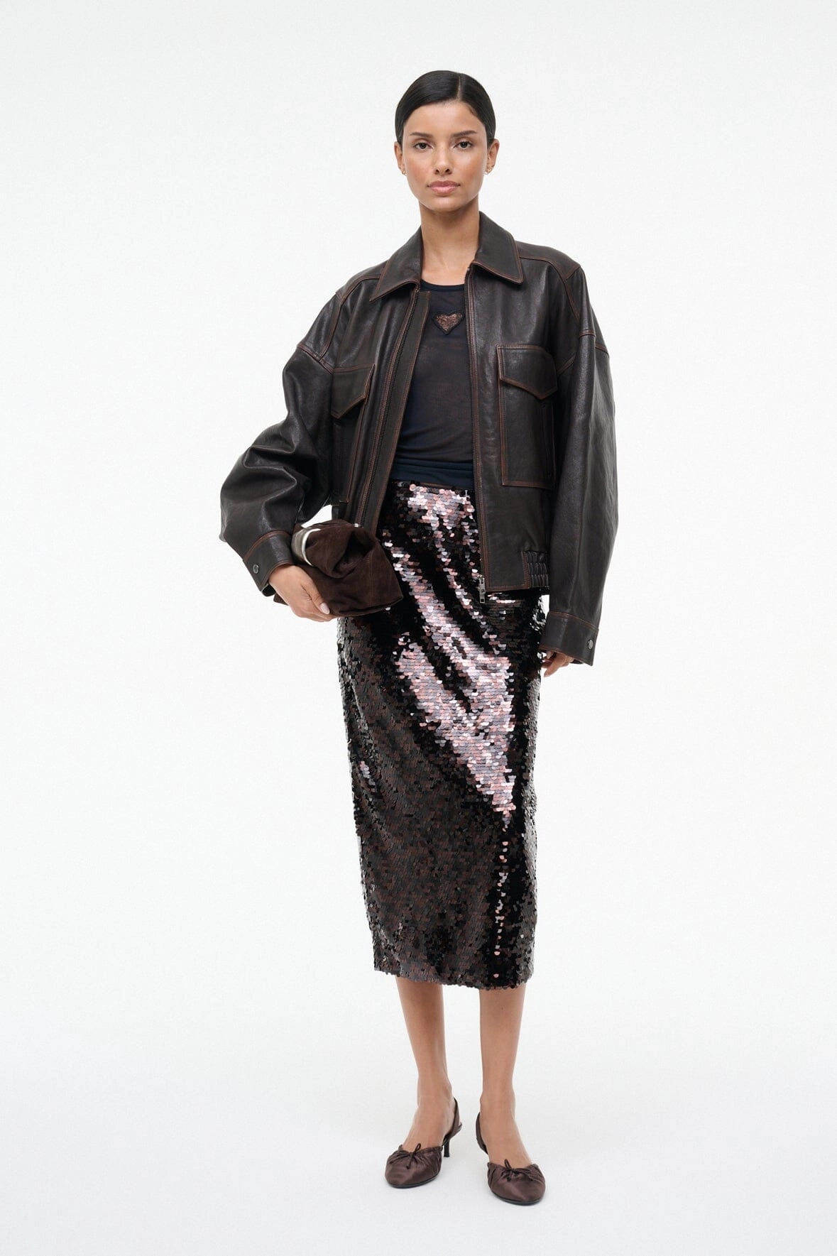 Smooth Look Textured Surface CIARA SKIRT | ESPRESSO BLACK