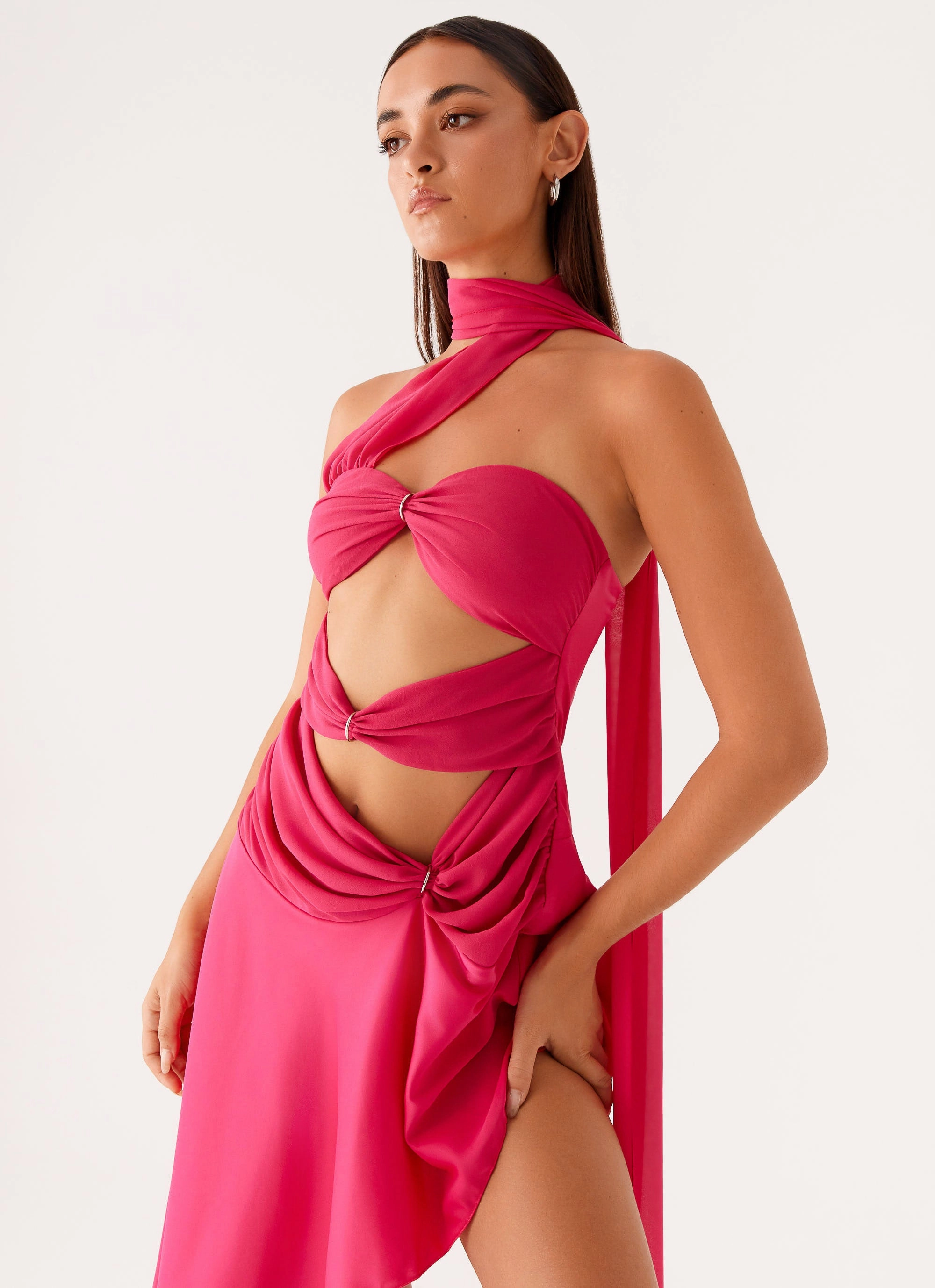 Metallic-Shine Circa Scarf Midi Dress - Hot Pink