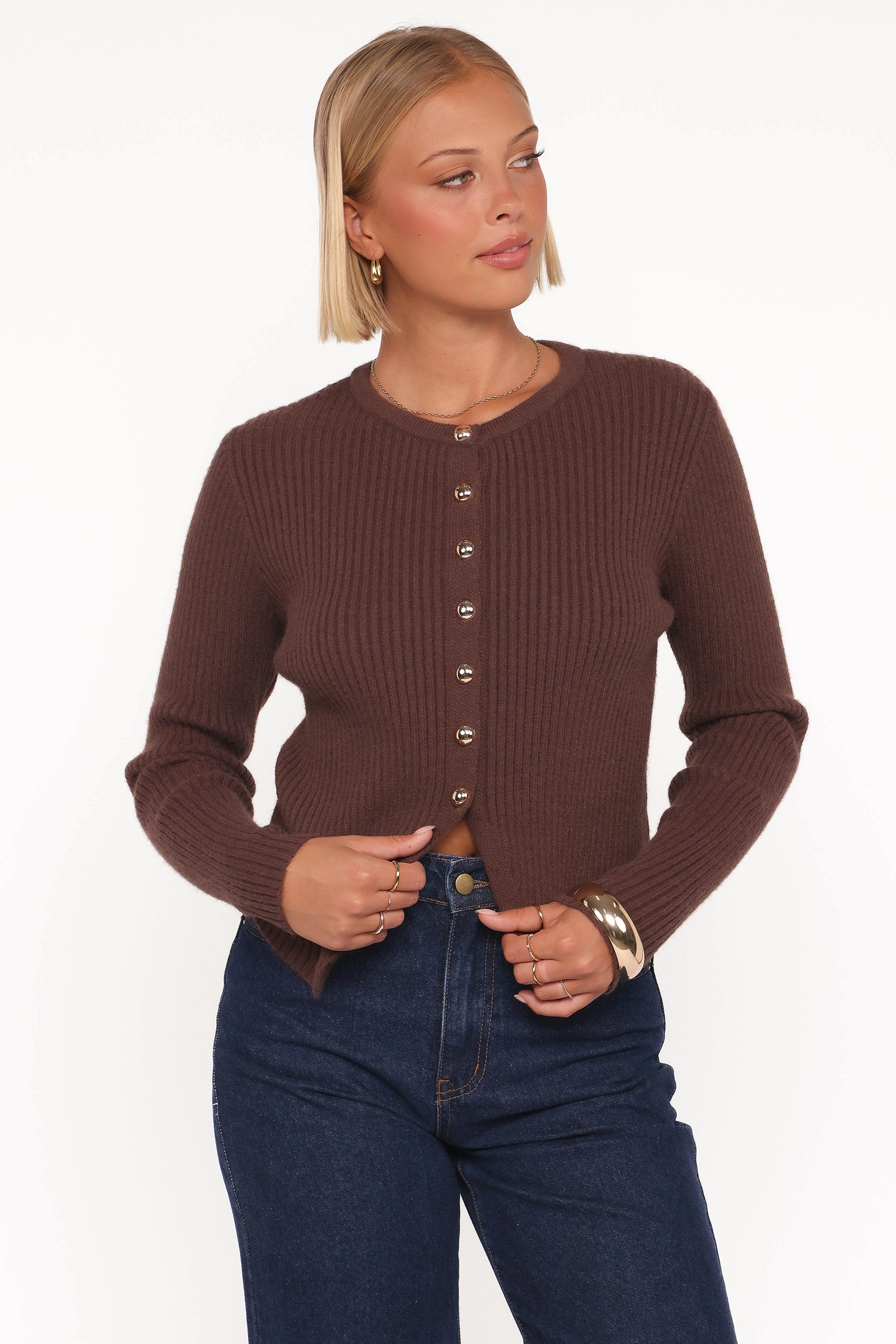 Circe Cardigan Top - Chocolate Non Restrictive Silhouette Recycled Polyester