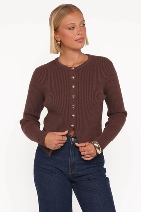 Circe Cardigan Top - Chocolate Non Restrictive Silhouette Recycled Polyester