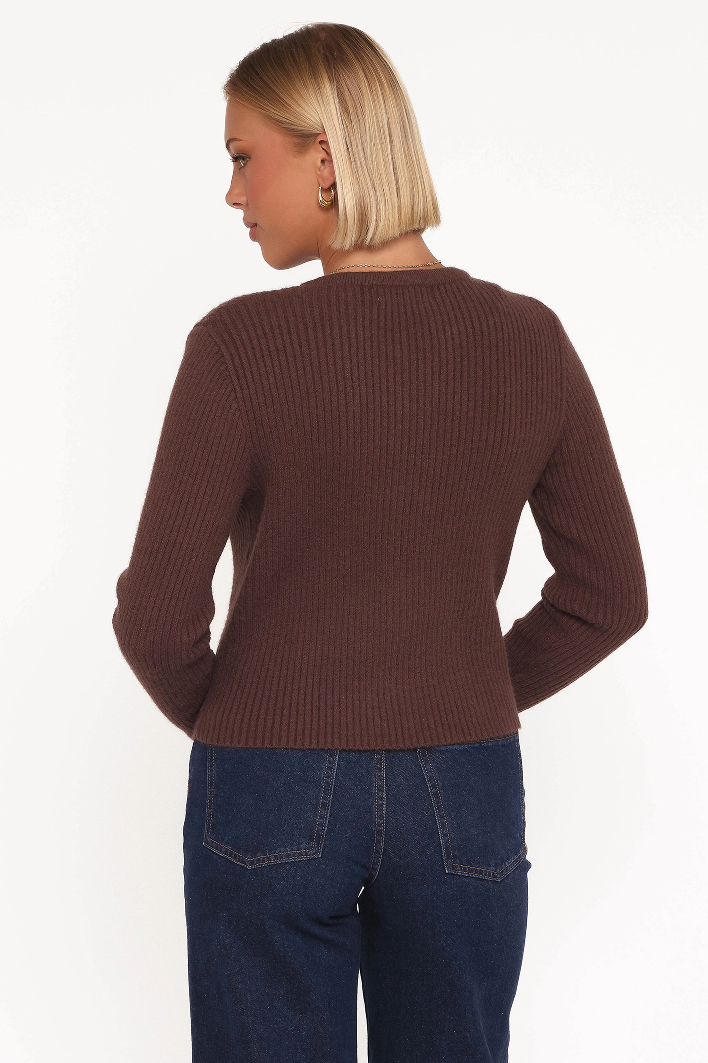 Circe Cardigan Top - Chocolate Layered Stitch Detail