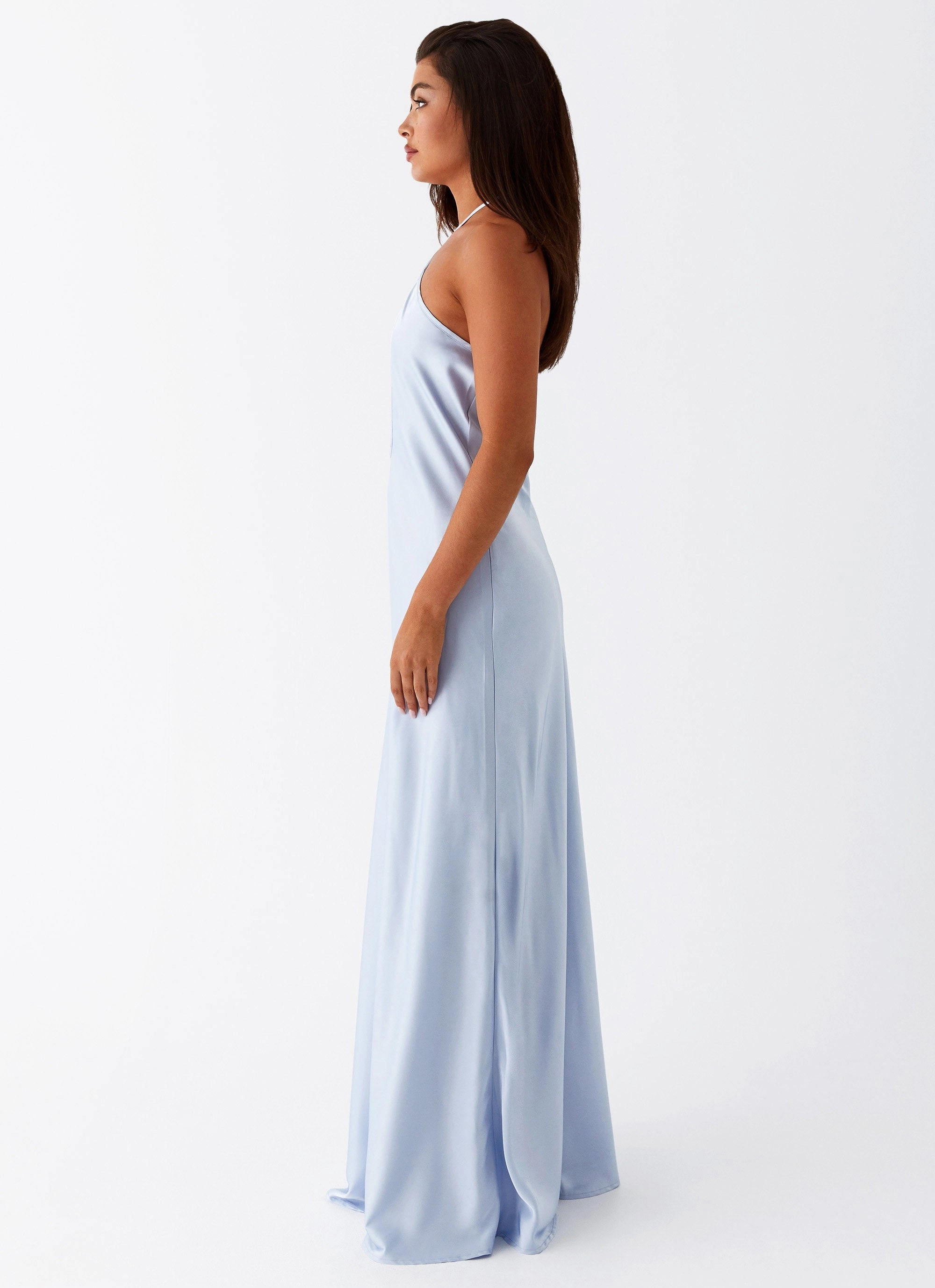 Noir Symphony Maxi Dress - Ice Blue Flattering Look Front-Pocket