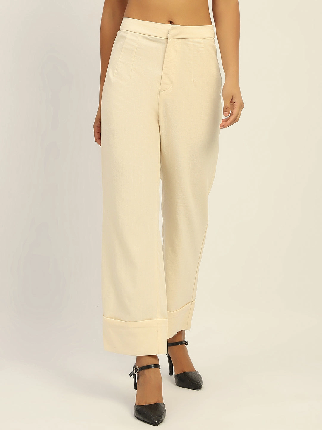 Madame Straight Leg Off White Trousers Active Performance Rayon drape