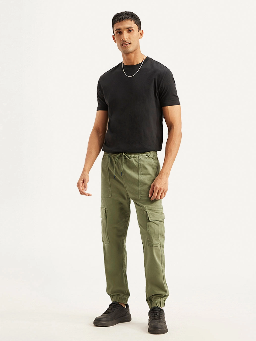 Men's Olive Loose Fit Cargo Trousers Active Wear Non Bulk