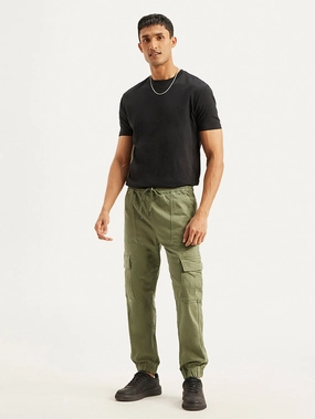 Men's Olive Loose Fit Cargo Trousers Active Wear Non Bulk