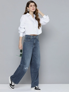 Women's Blue Wide Leg Fit High Rise Jeans Lightweight Choice