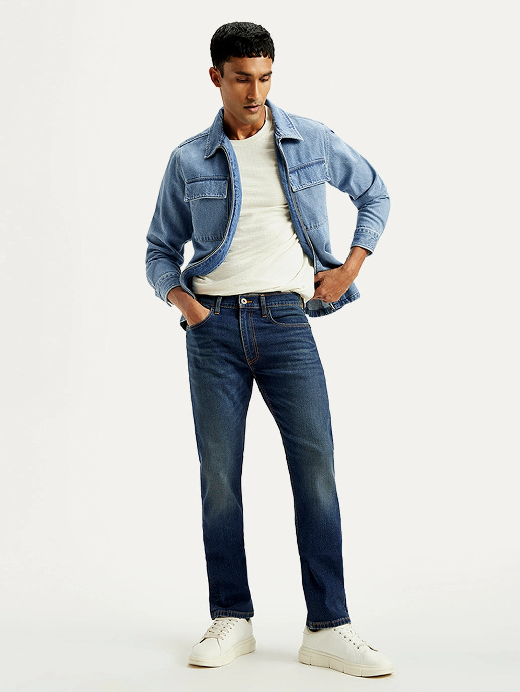 Men's Tinted 513 Blue Slim Straight Fit Mid Rise Jeans Bootcut style