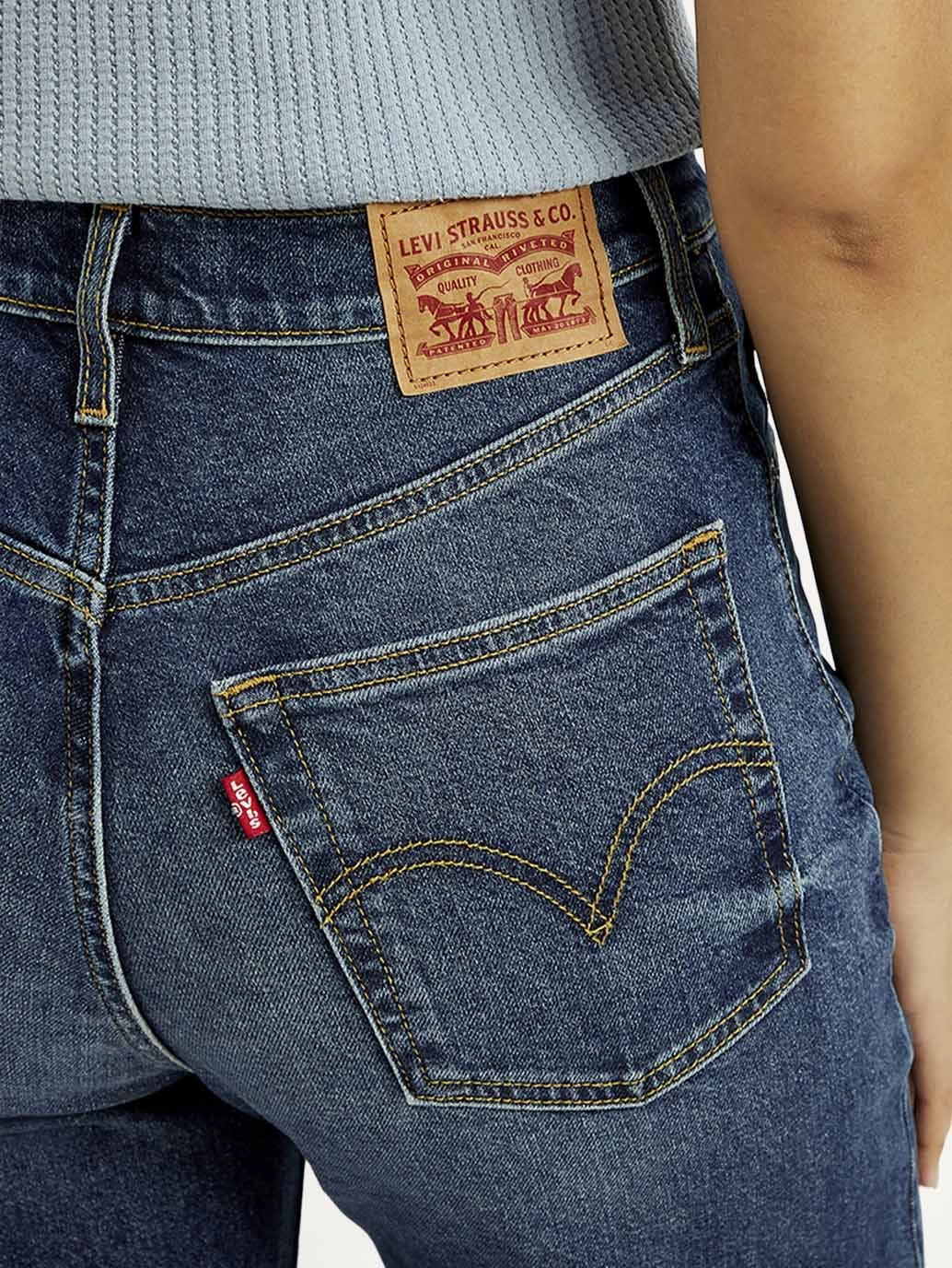 Weekend Style Rainy Day Women's Dark Indigo Ribcage Wide Leg Fit High Rise Jeans