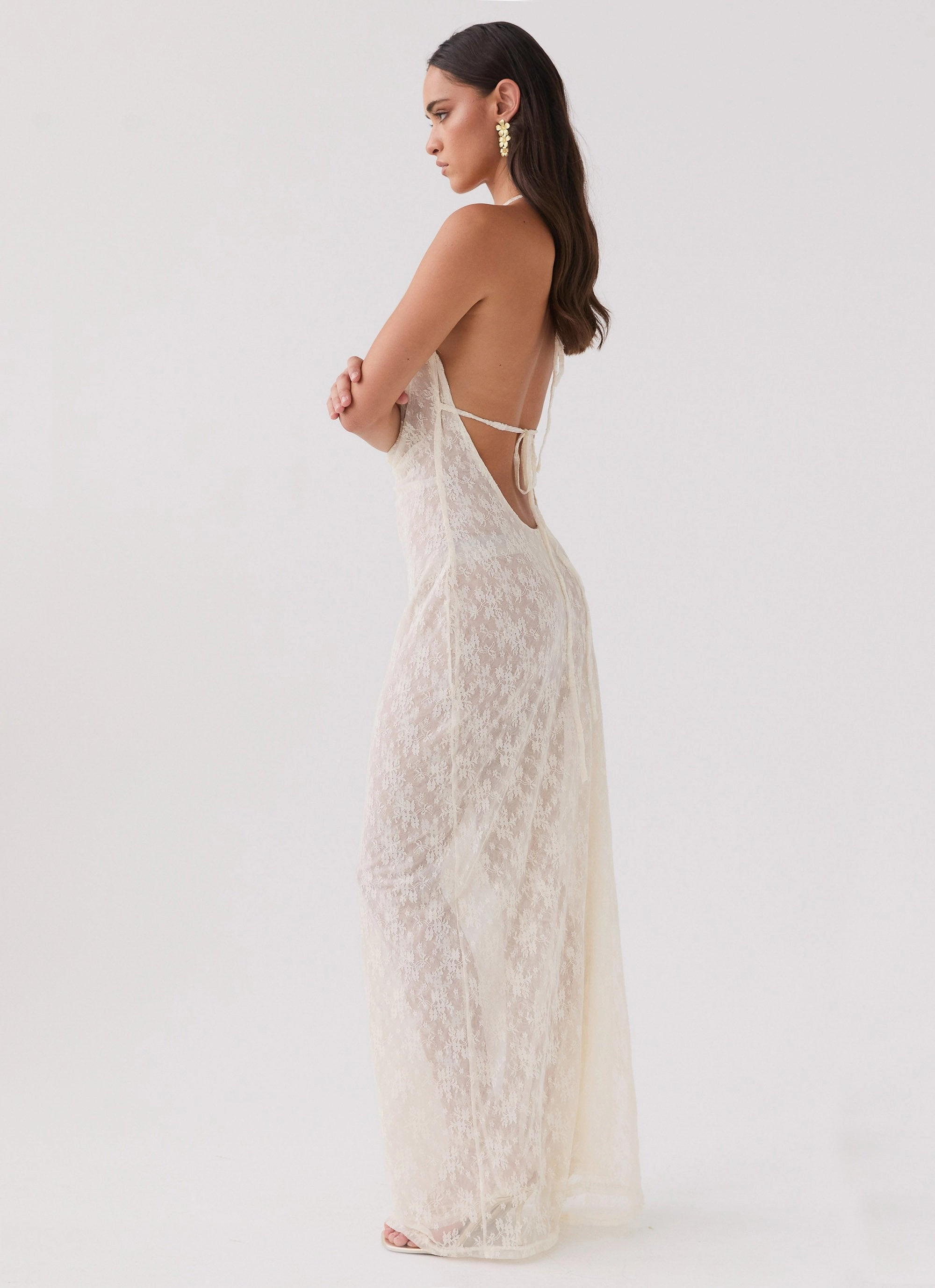 Structured-Shape High Waist Champagne Coastline Maxi Dress - Ivory