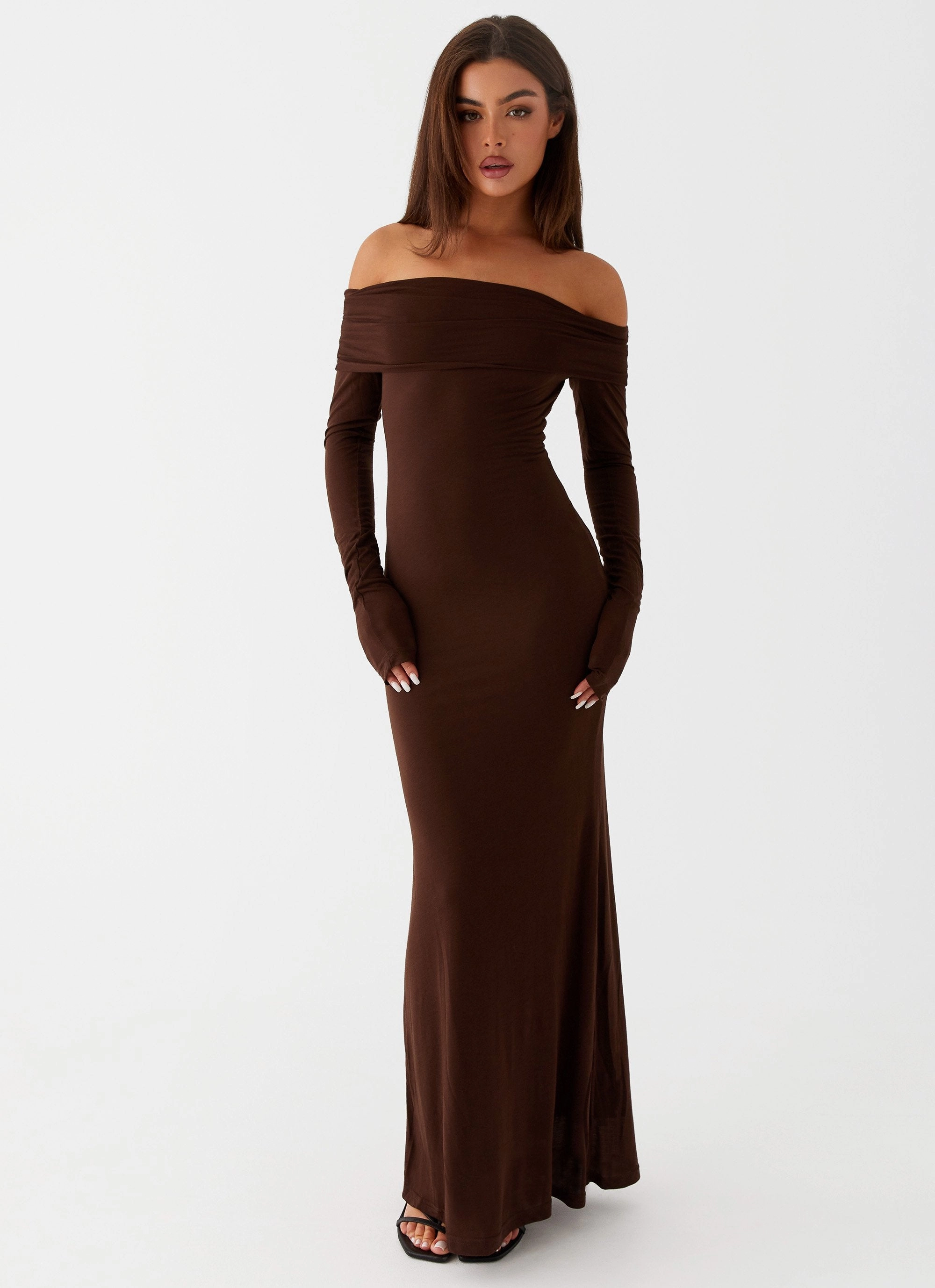 Timeless Look Wear Cocoa Long Sleeve Maxi Dress - Chocolate