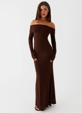 Timeless Look Wear Cocoa Long Sleeve Maxi Dress - Chocolate