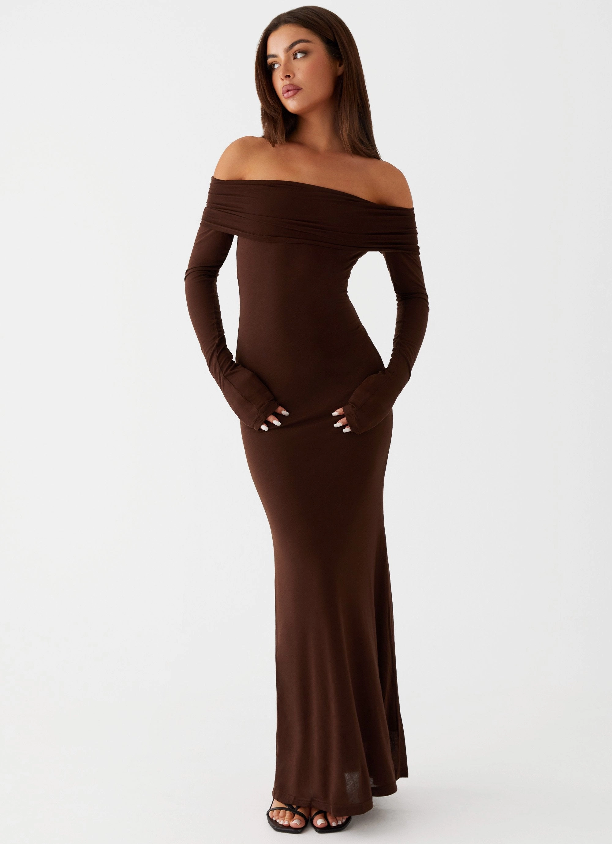Elegant Simplicity Cocoa Long Sleeve Maxi Dress - Chocolate