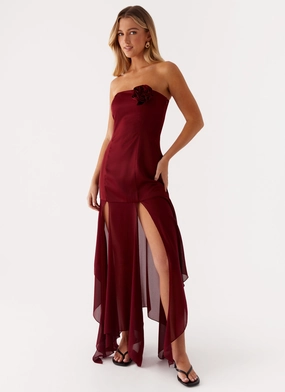 Collision Satin Maxi Dress - Cherry Red Shiny-Lining Go To Wear